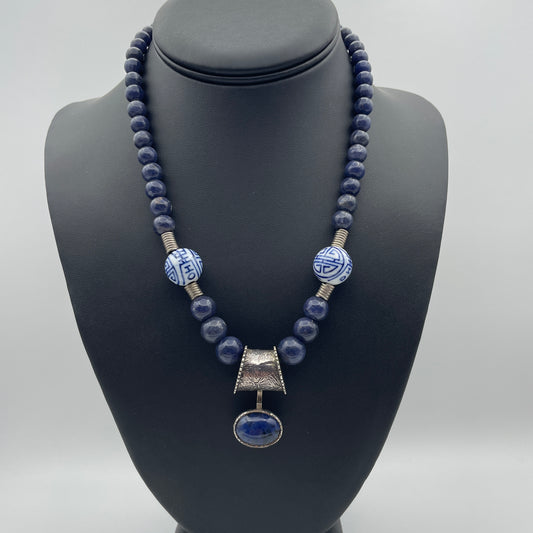 Sterling Silver Designer Blue Necklace