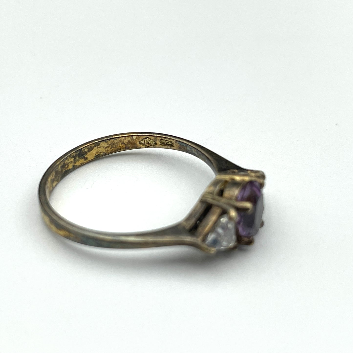 Vintage Sterling Amethyst & Crystal Ring - Size 8.5
