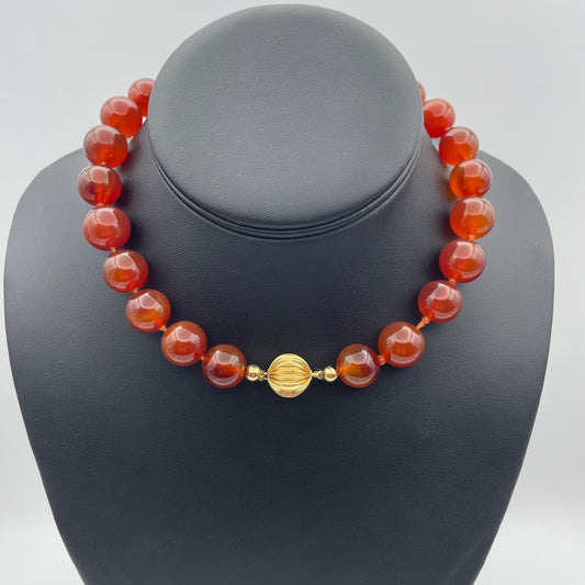Vintage Amber Beaded Necklace with Gold Clasp