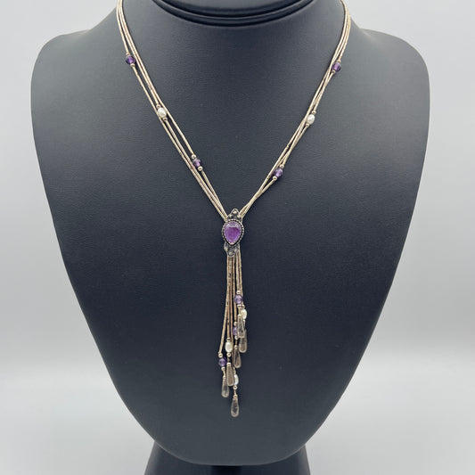 Sterling Silver & Purple Lariat Necklace