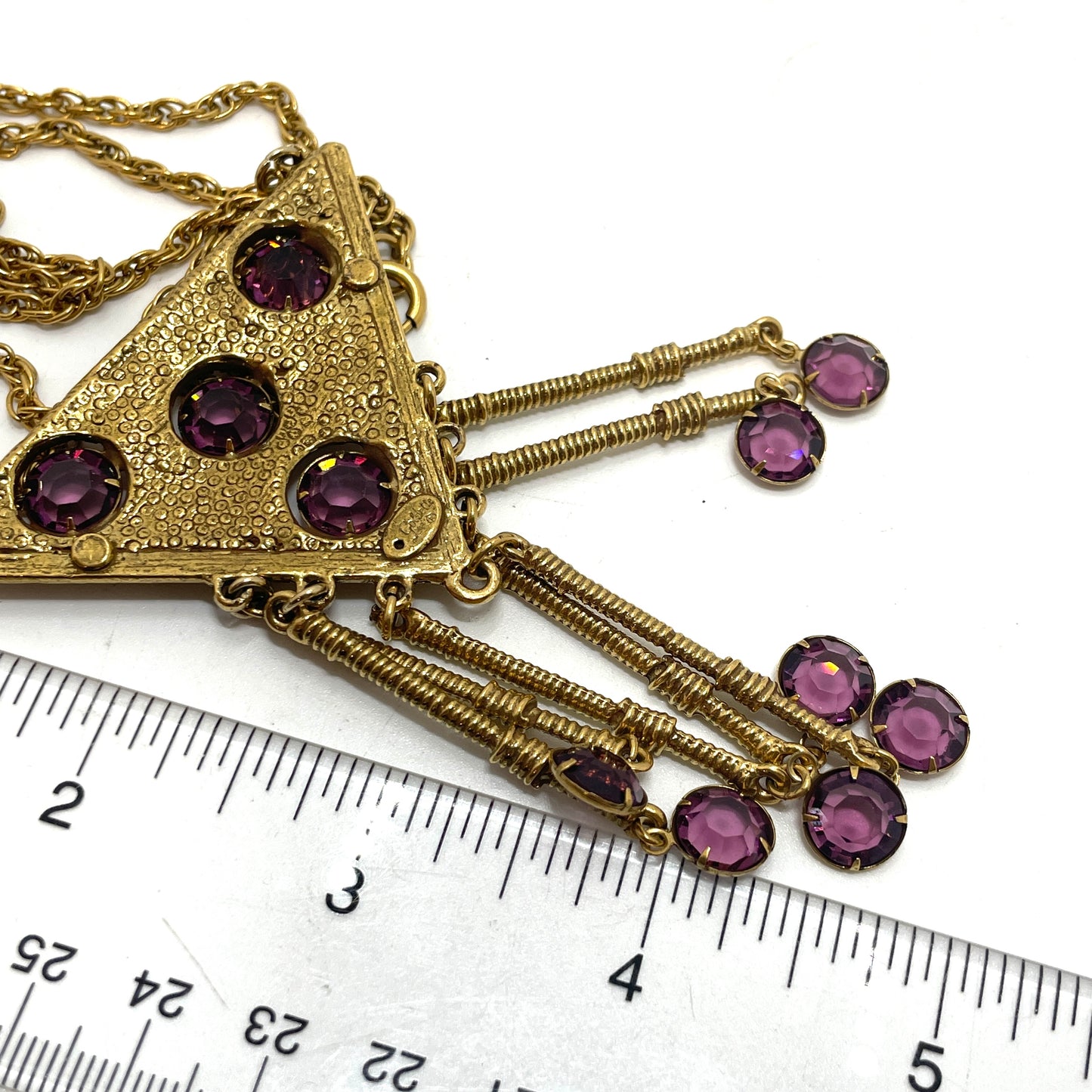 Vintage Purple & Gold Triangle Necklace