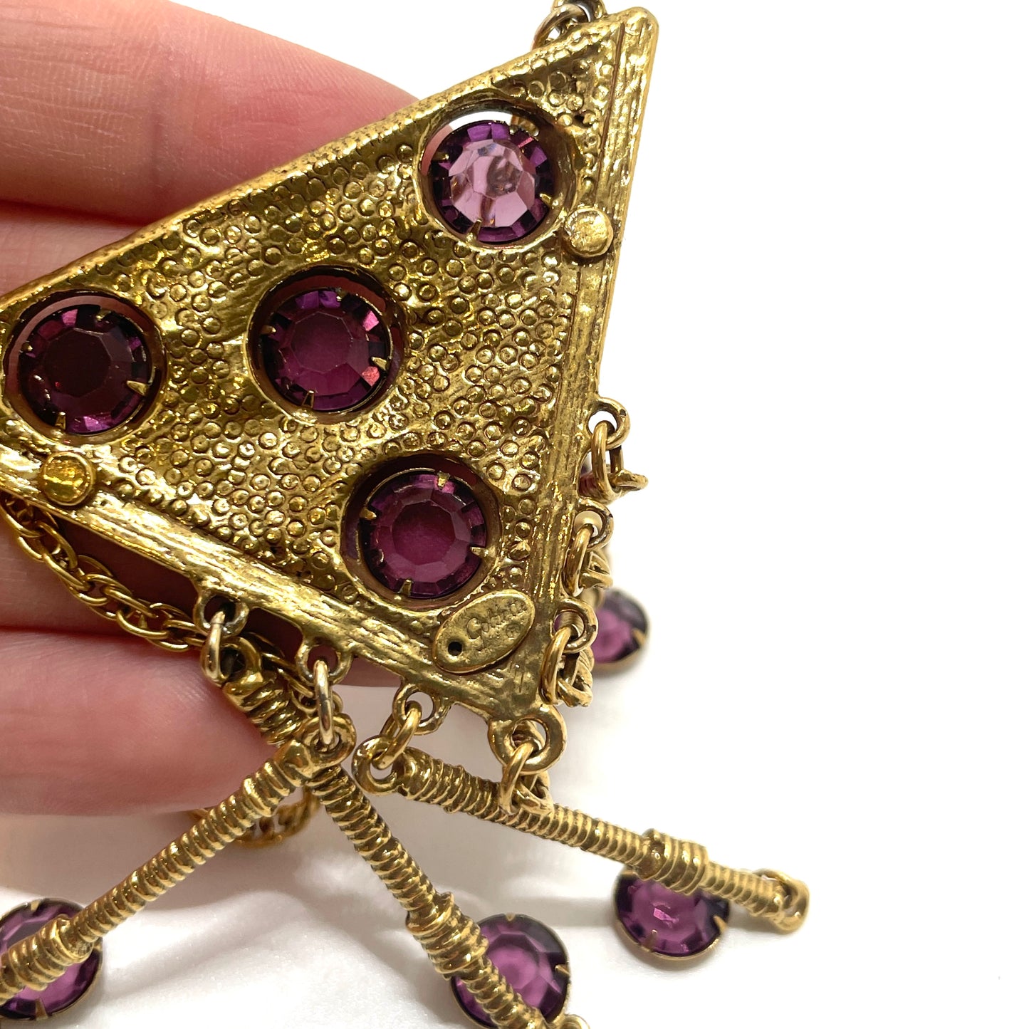 Vintage Purple & Gold Triangle Necklace