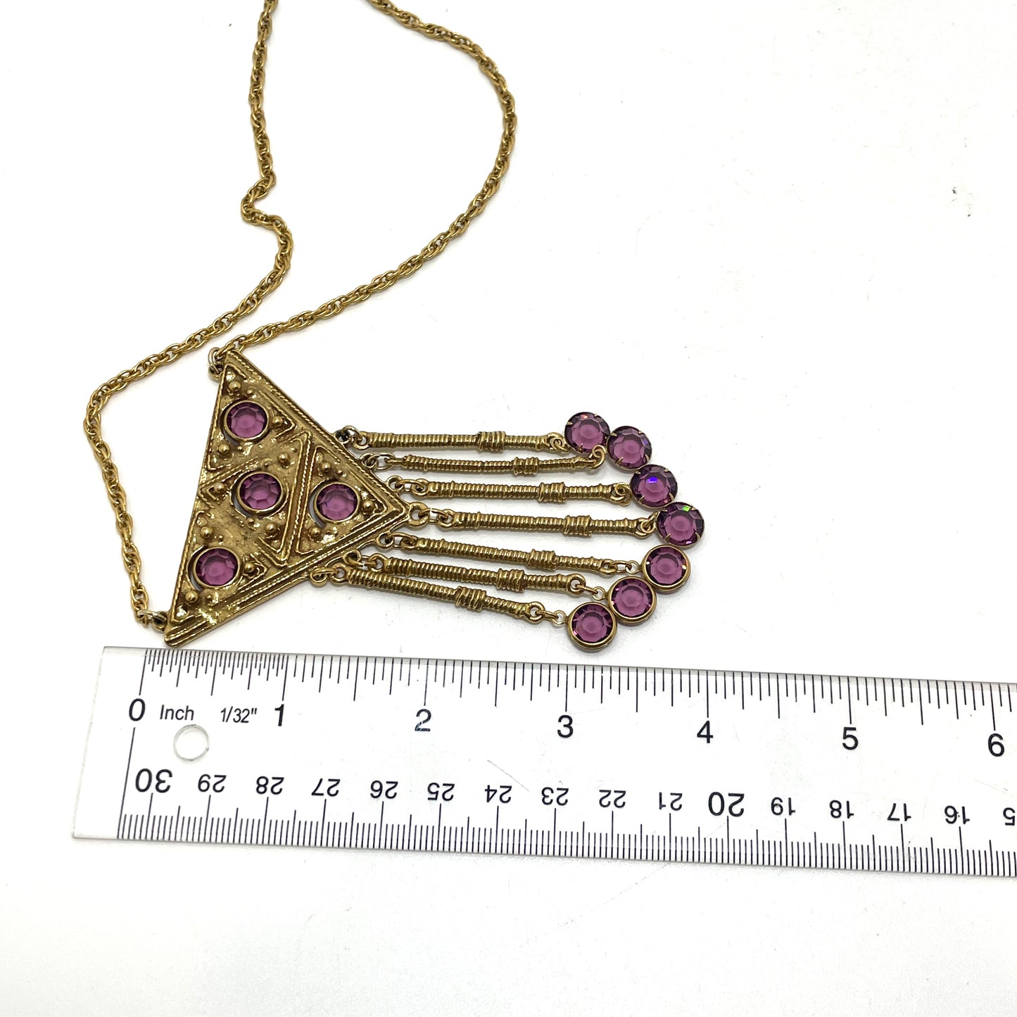 Vintage Purple & Gold Triangle Necklace