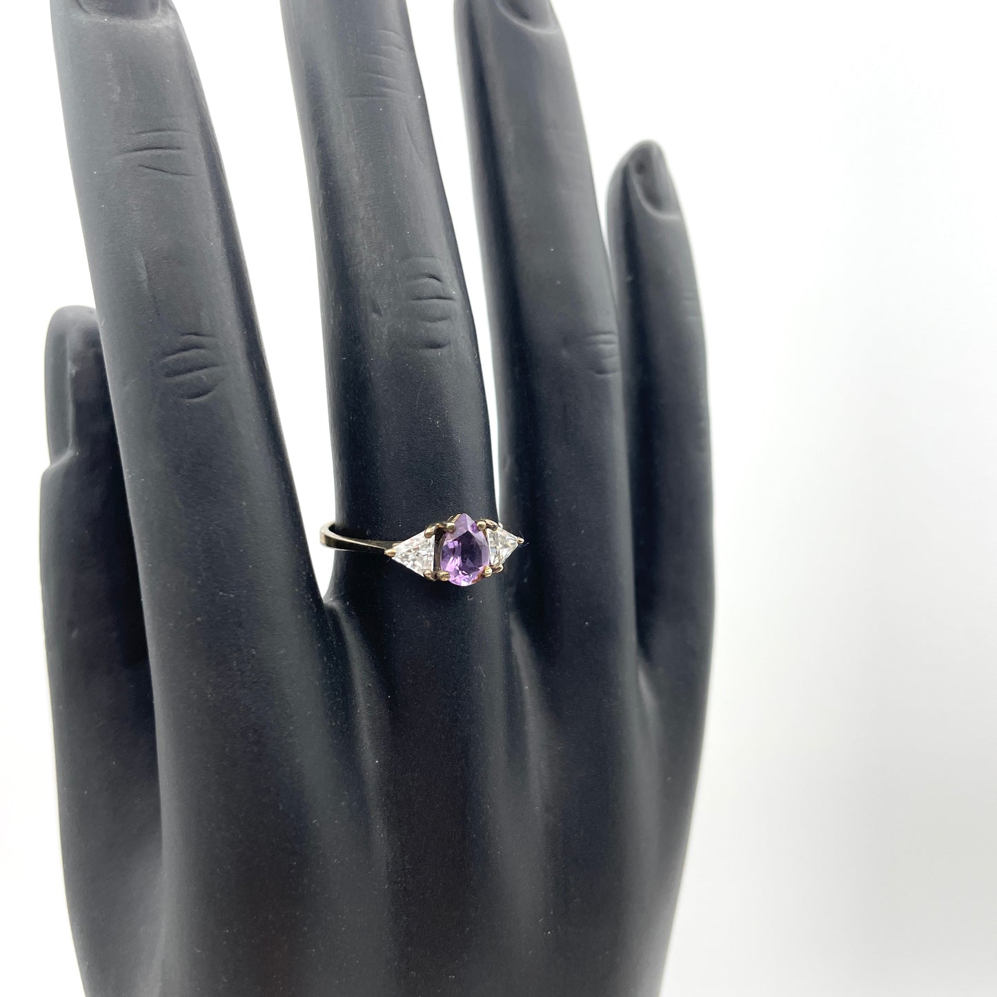 Vintage Sterling Amethyst & Crystal Ring - Size 8.5
