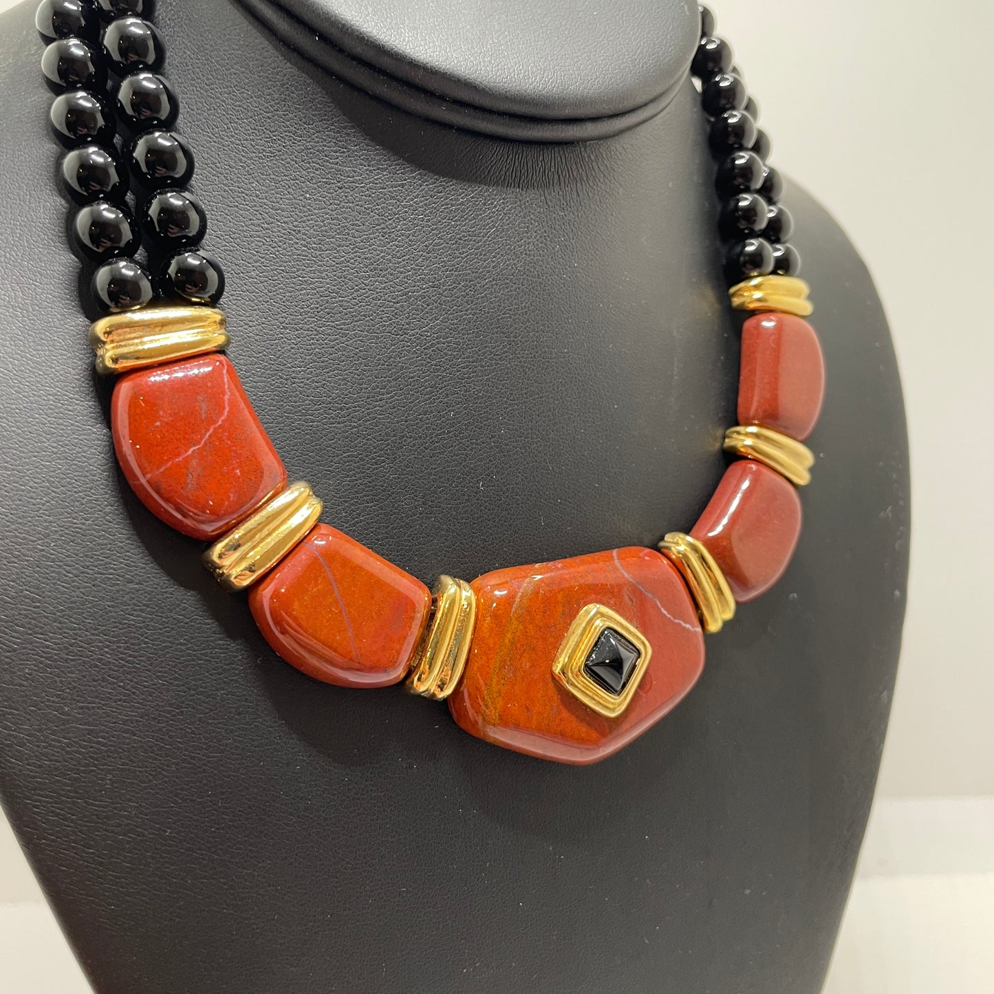 Freida Rothman 1980s Orange & Black Necklace