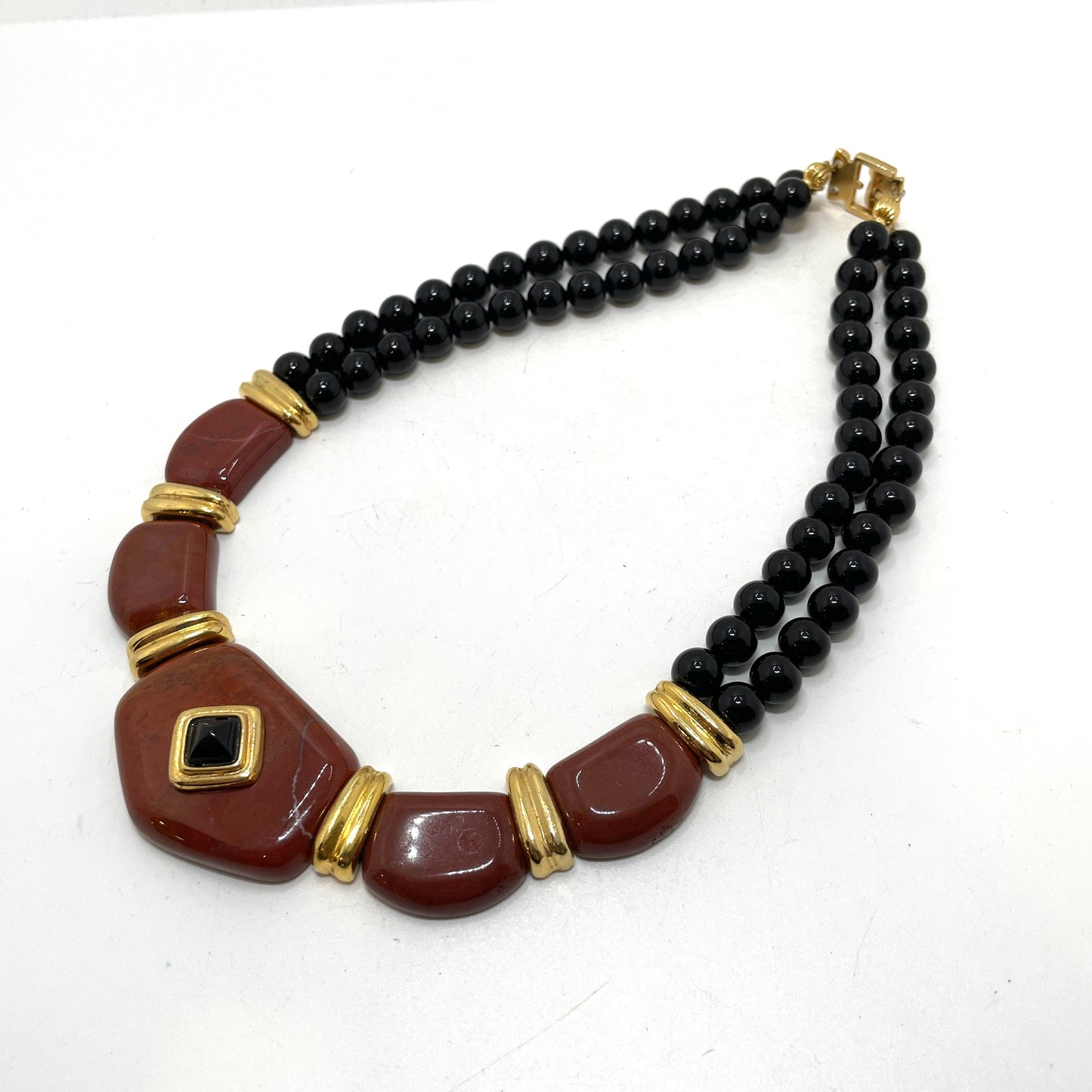 Freida Rothman 1980s Orange & Black Necklace