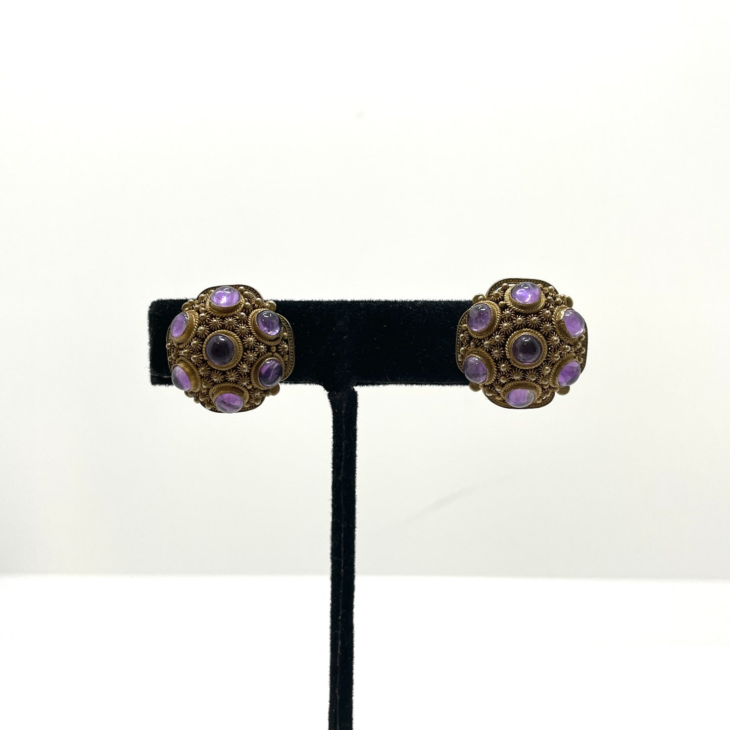 Vintage Purple Stone Clip Earrings