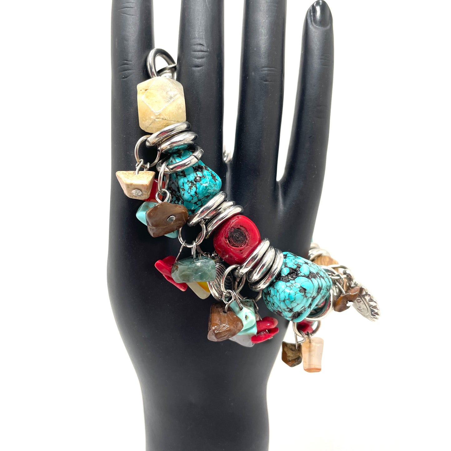 Vintage Turquoise & Red Jasper Charm Bracelet