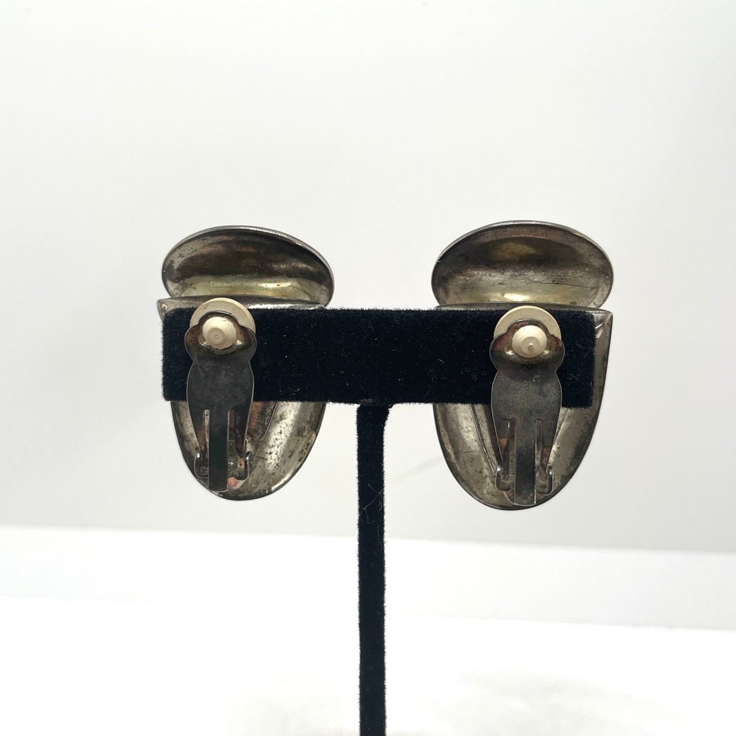 Vintage Cocktail Silver & White Clip Earrings