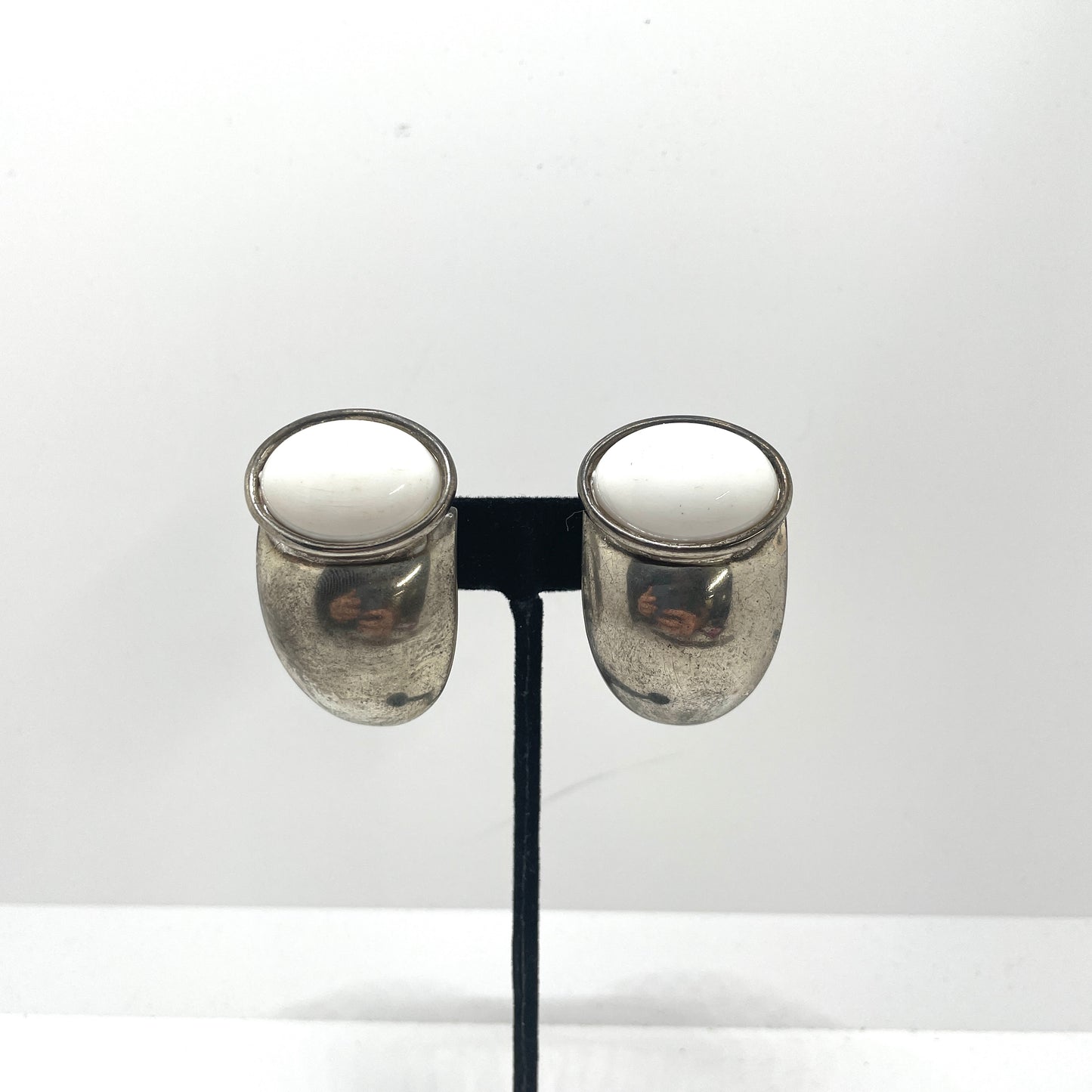 Vintage Cocktail Silver & White Clip Earrings