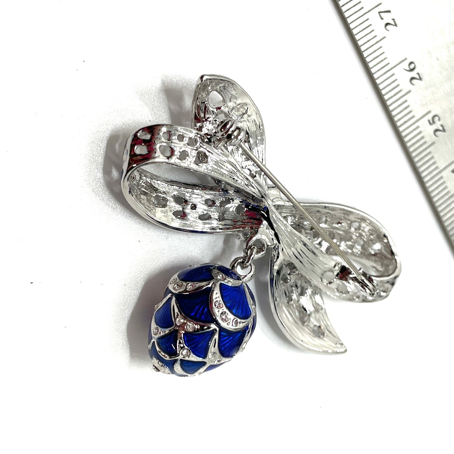 Vintage Blue Crystal Ribbon Bow Pin