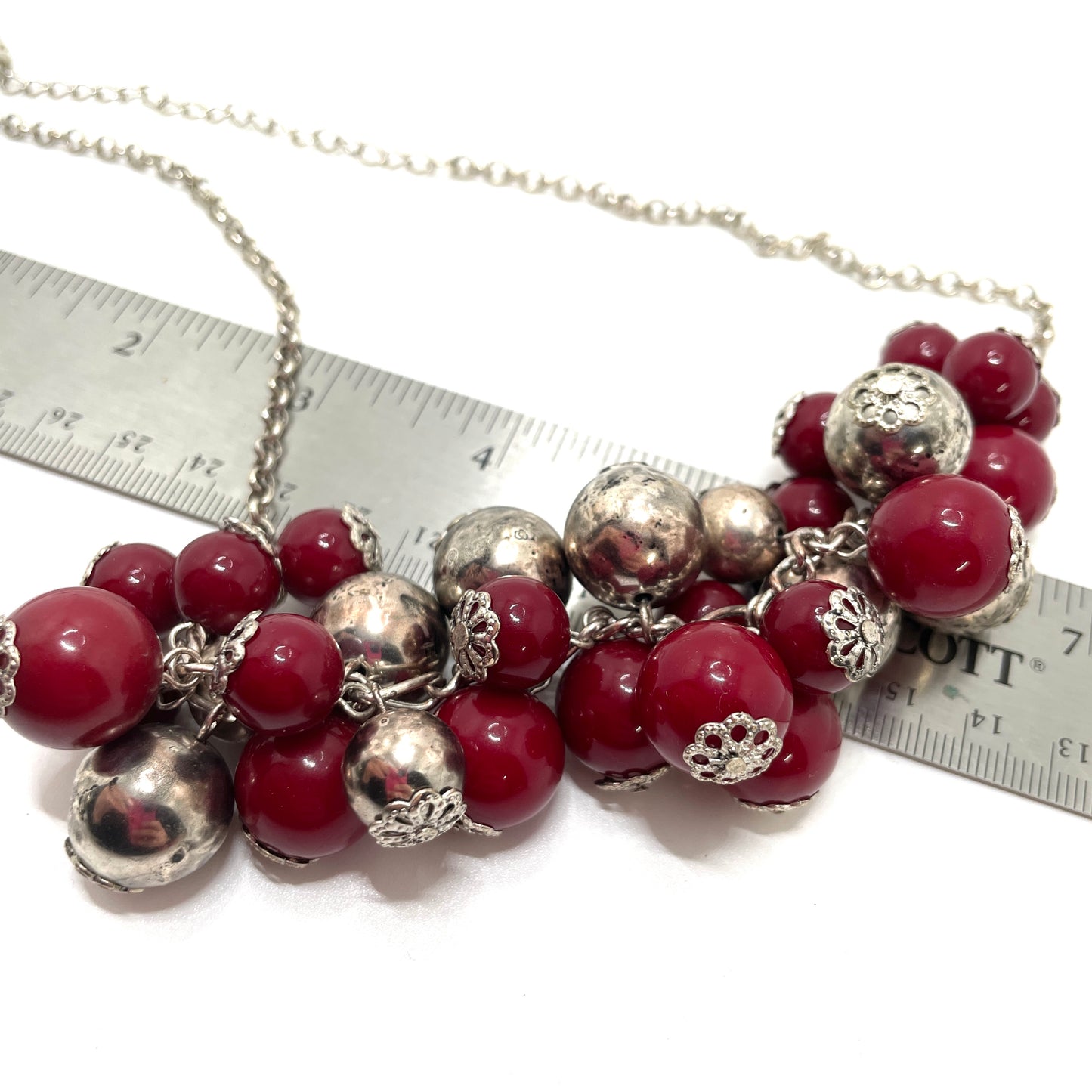 Vintage Red & Silver Bauble Necklace