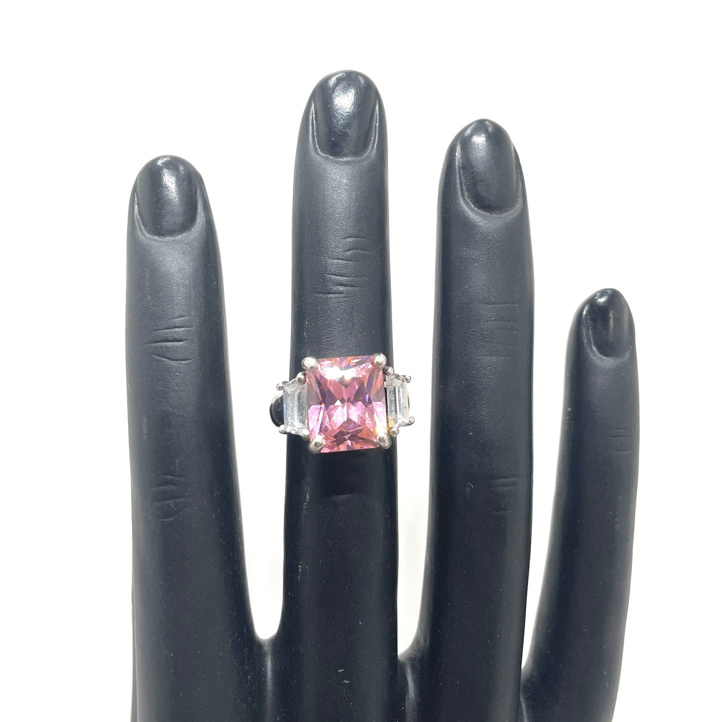 Sterling Silver & Pink CZ Ring - Size 5.5