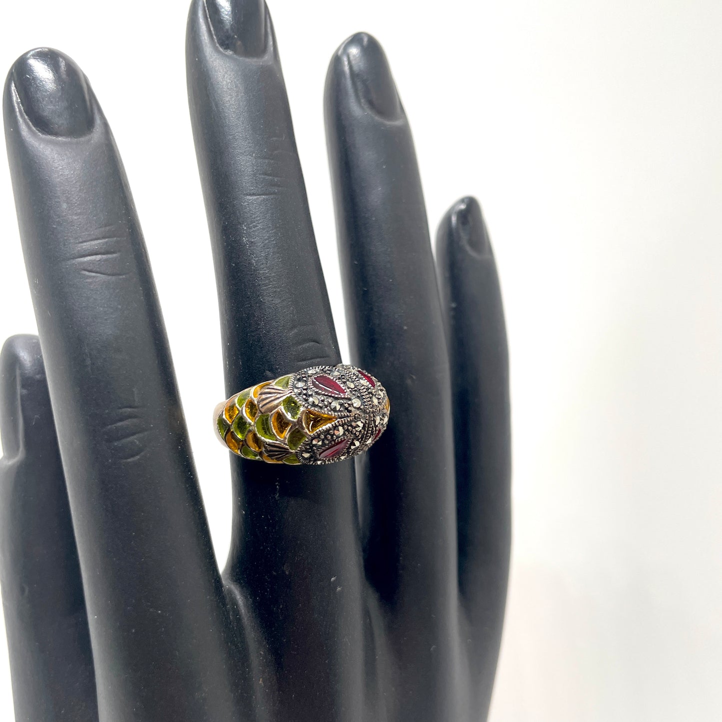 Vintage Art Deco Sterling & Glass Ring - Size 7