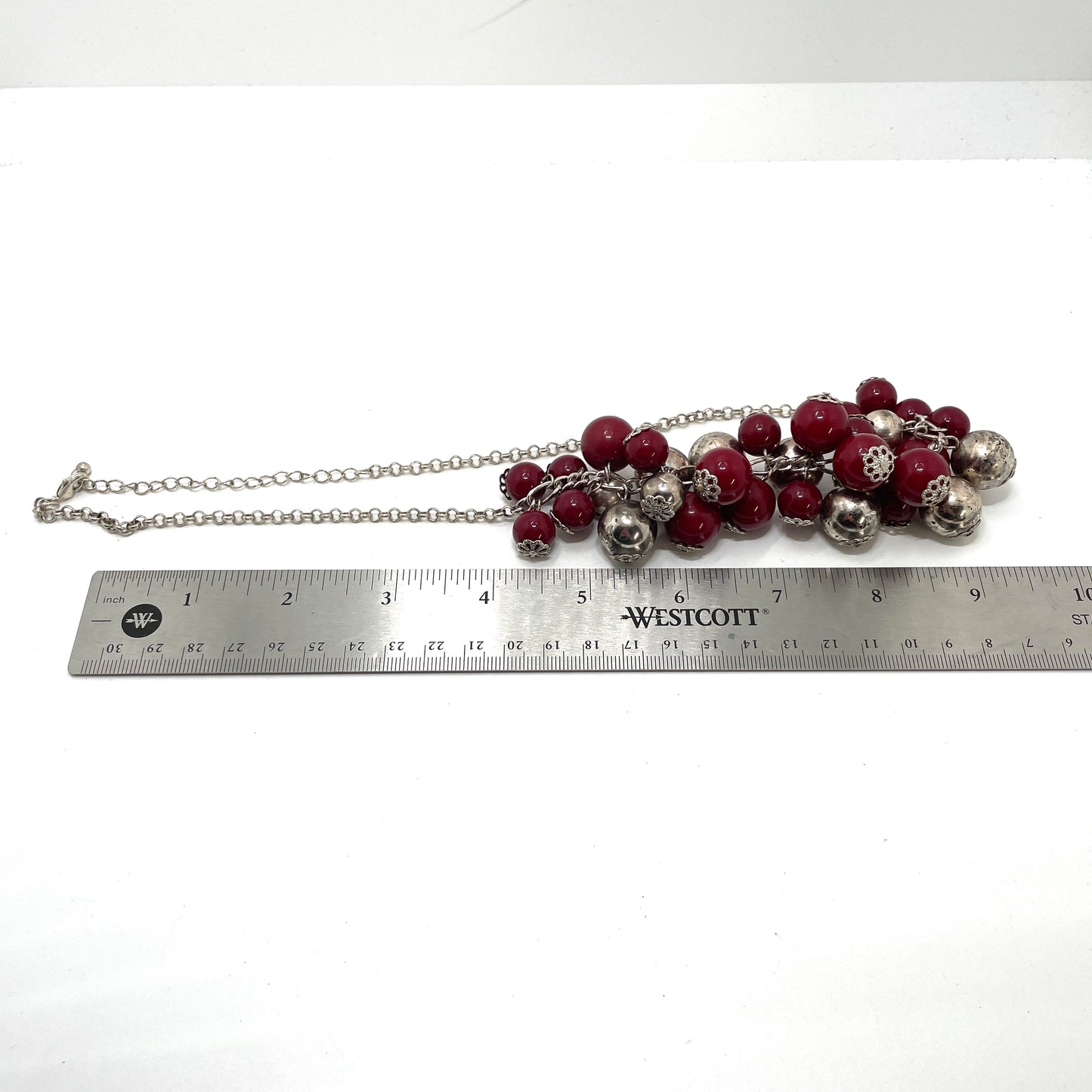 Vintage Red & Silver Bauble Necklace