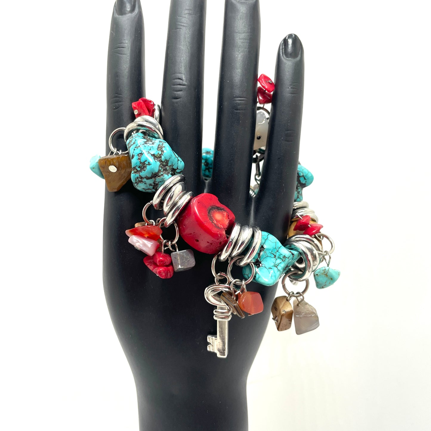 Vintage Turquoise & Red Jasper Charm Bracelet