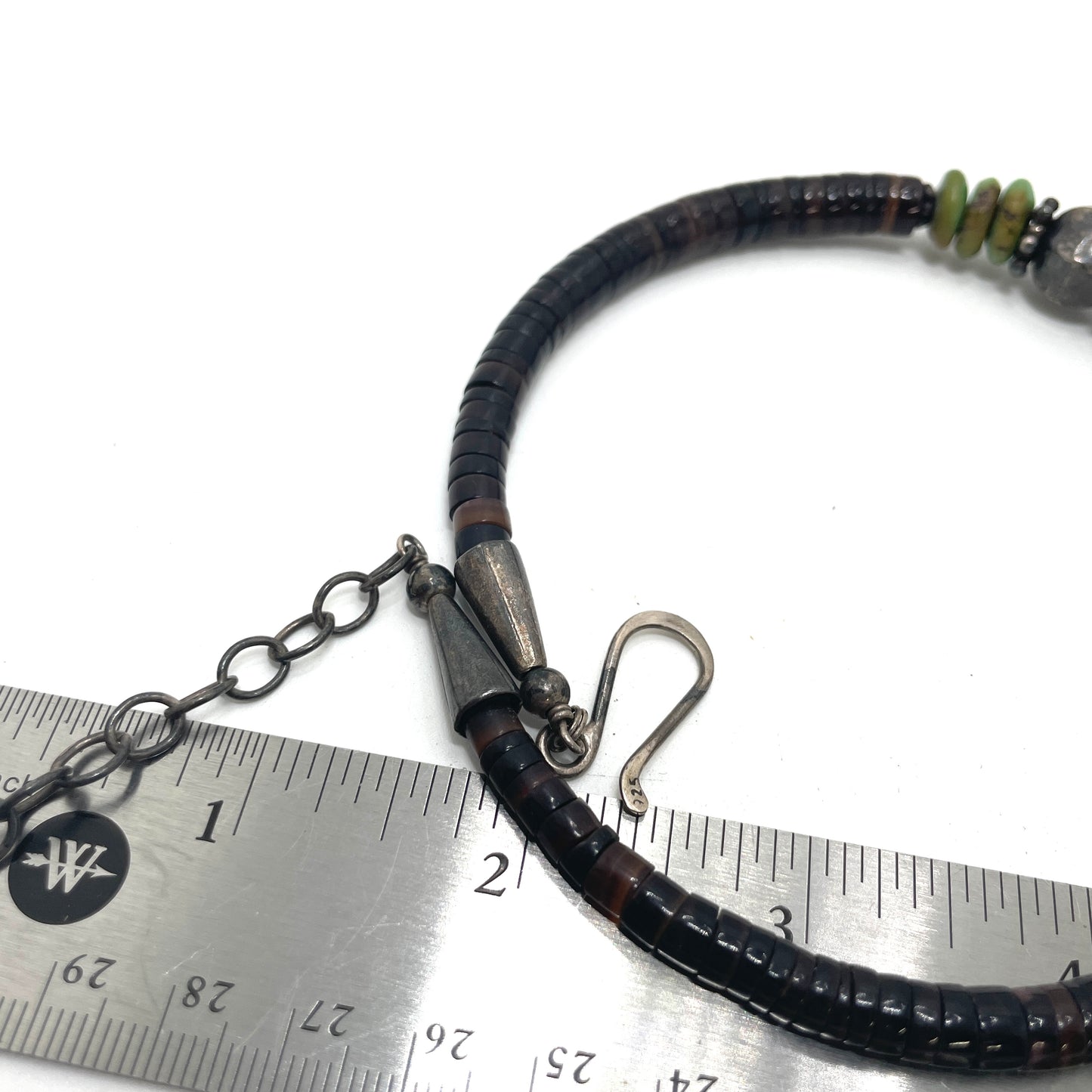 Vintage Black & Turquoise Choker Necklace with Sterling Clasp