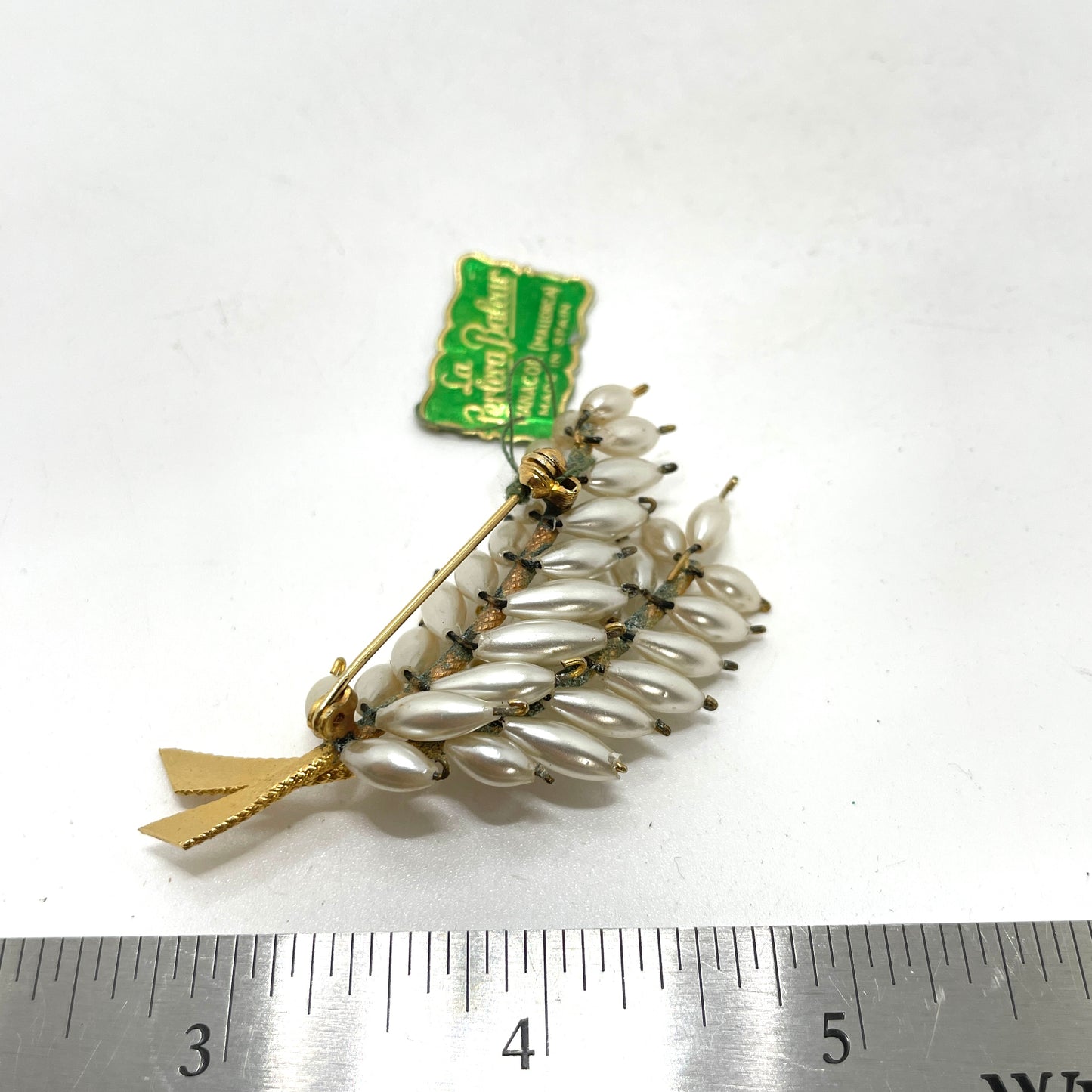 Vintage Pearl Branch Pin - Made in Spain