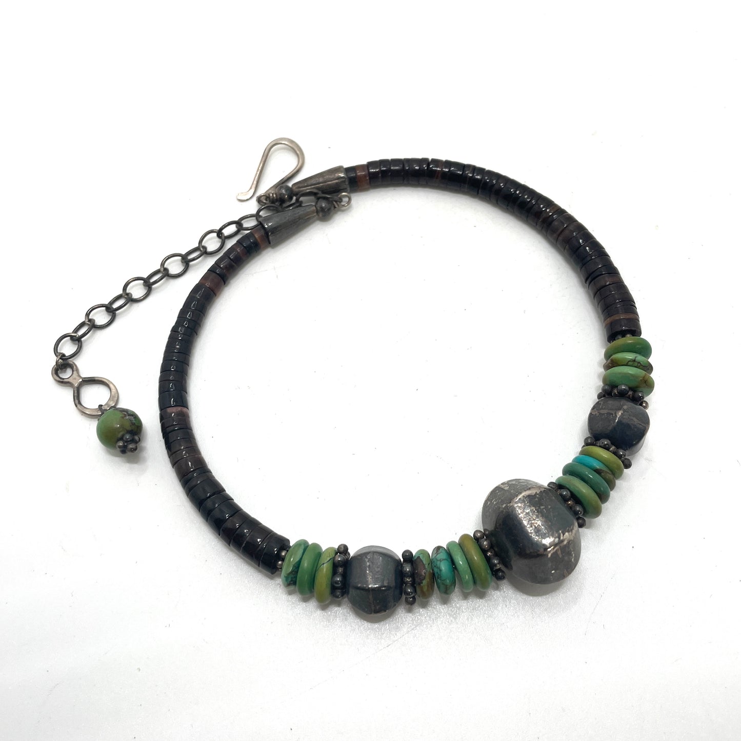 Vintage Black & Turquoise Choker Necklace with Sterling Clasp