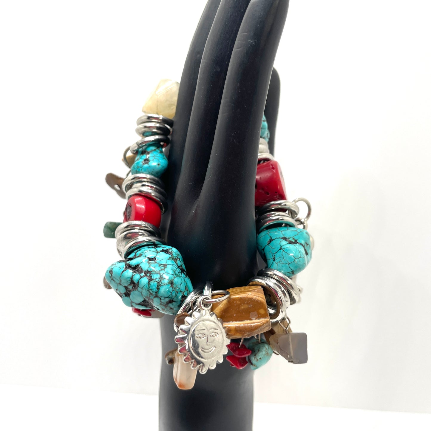 Vintage Turquoise & Red Jasper Charm Bracelet