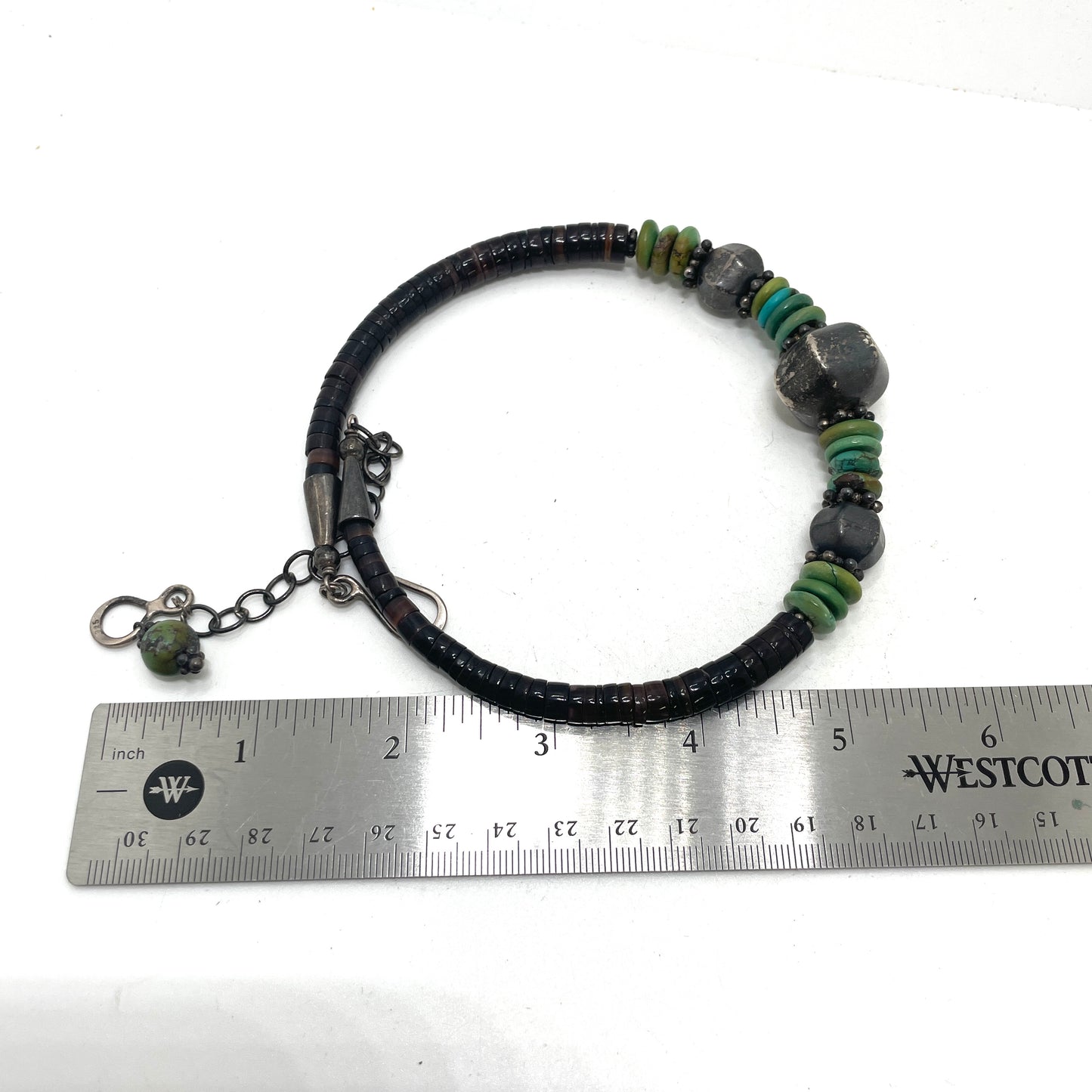 Vintage Black & Turquoise Choker Necklace with Sterling Clasp