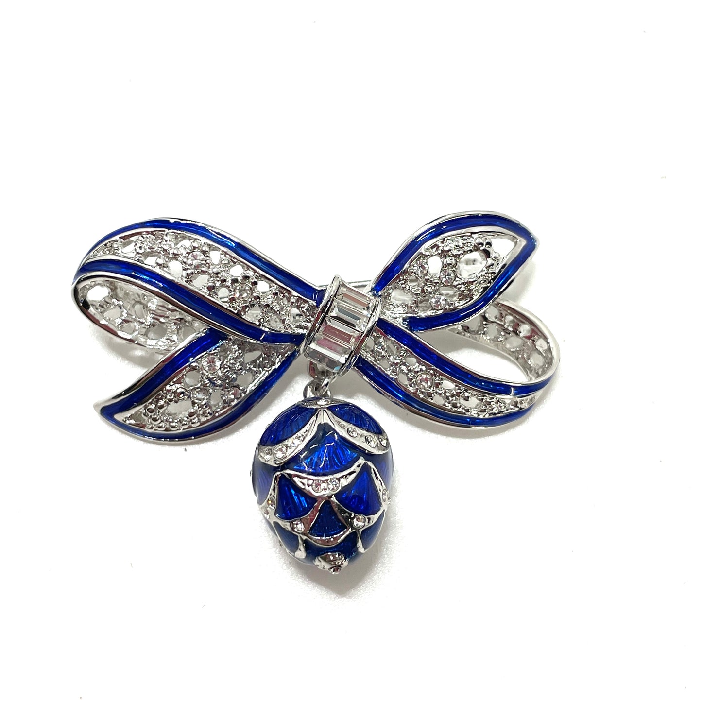 Vintage Blue Crystal Ribbon Bow Pin