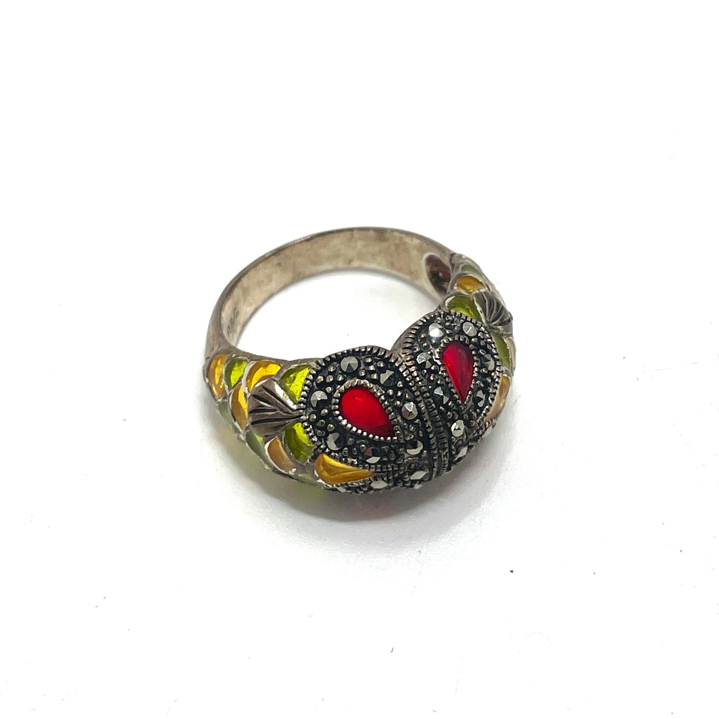 Vintage Art Deco Sterling & Glass Ring - Size 7
