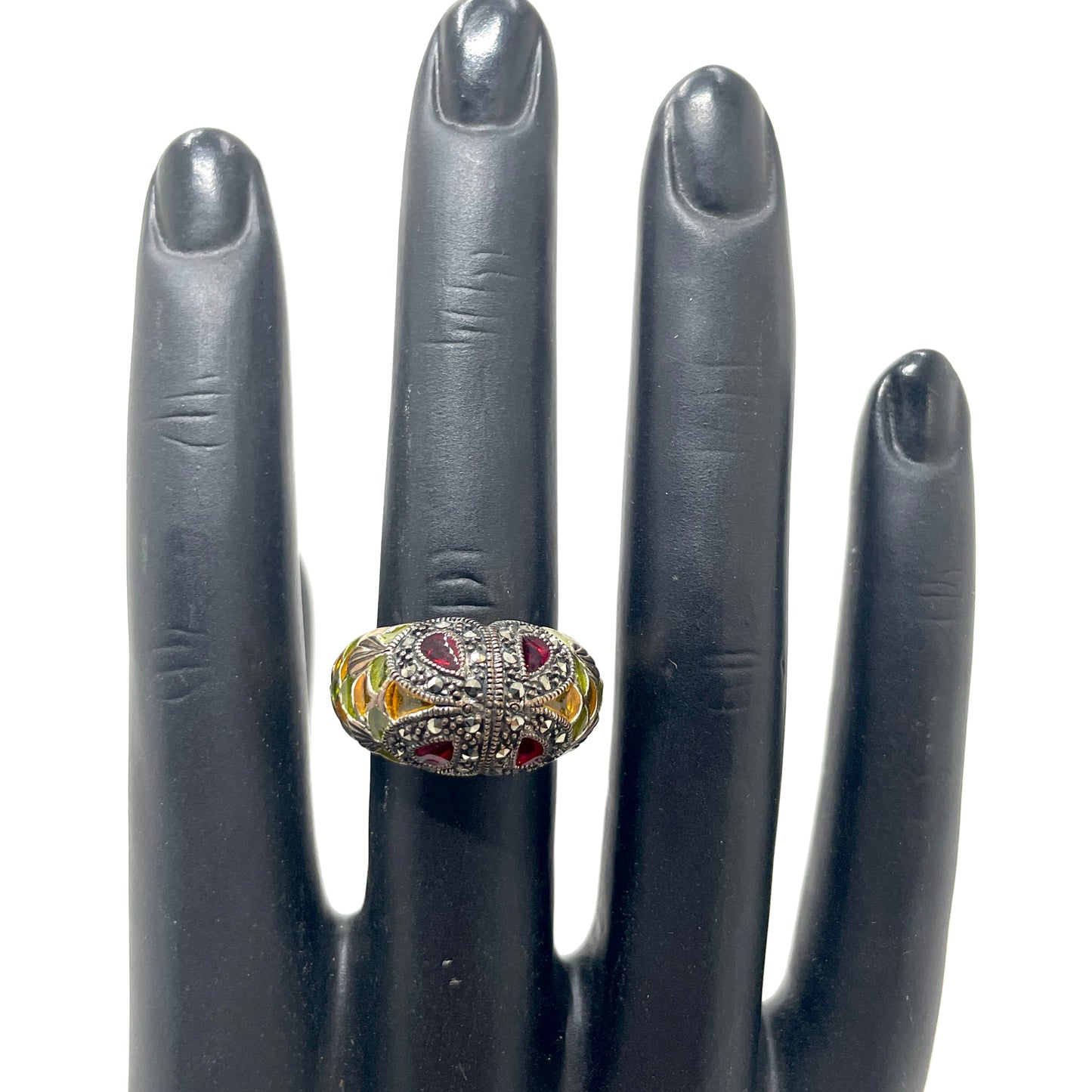Vintage Art Deco Sterling & Glass Ring - Size 7