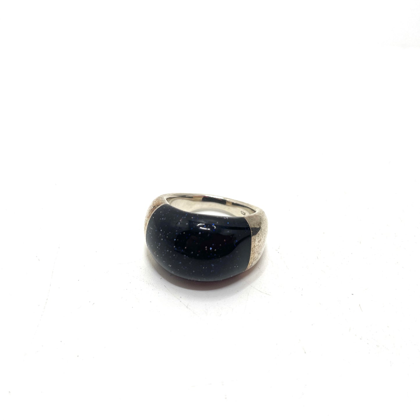 Vintage Sterling Shiny Black/Blue Ring - Size 7.5