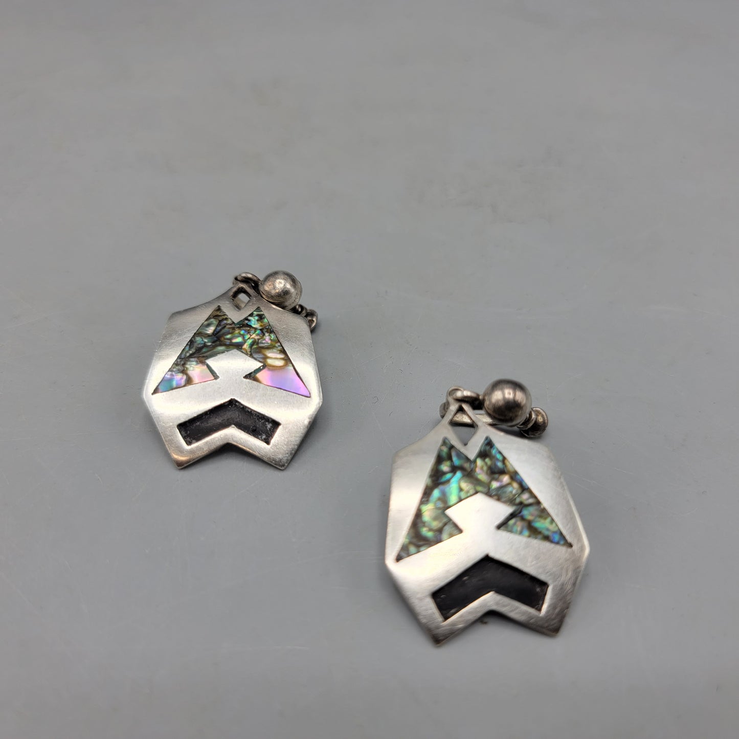 Pair of Vintage Taxco Ablone Shell Clip Dangle Earrings