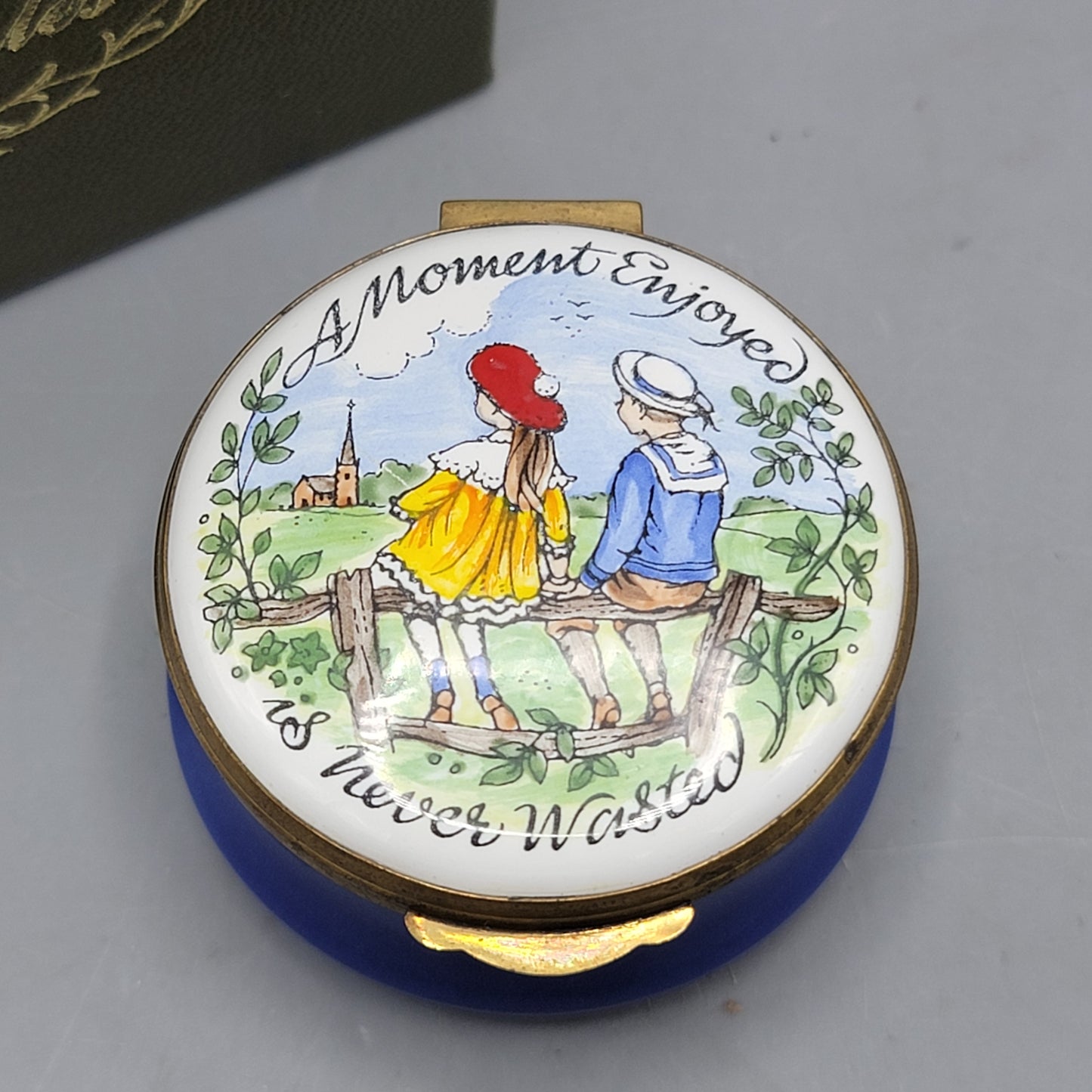 Crummles & Co England Enamel Box - A Moment Enjoyed Is Never Wasted