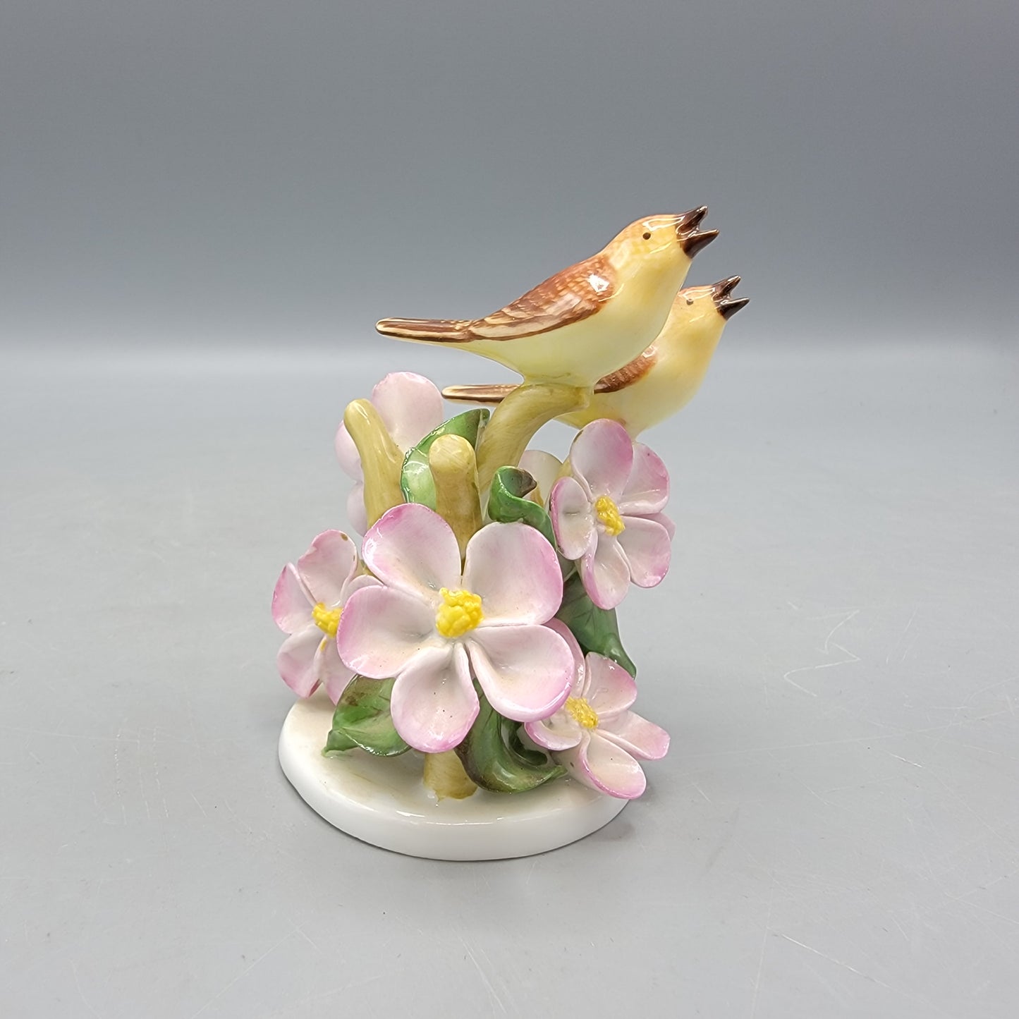 Vintage Herend Porcelain Birds Perched on Branch with Dogwood Blossoms #5127