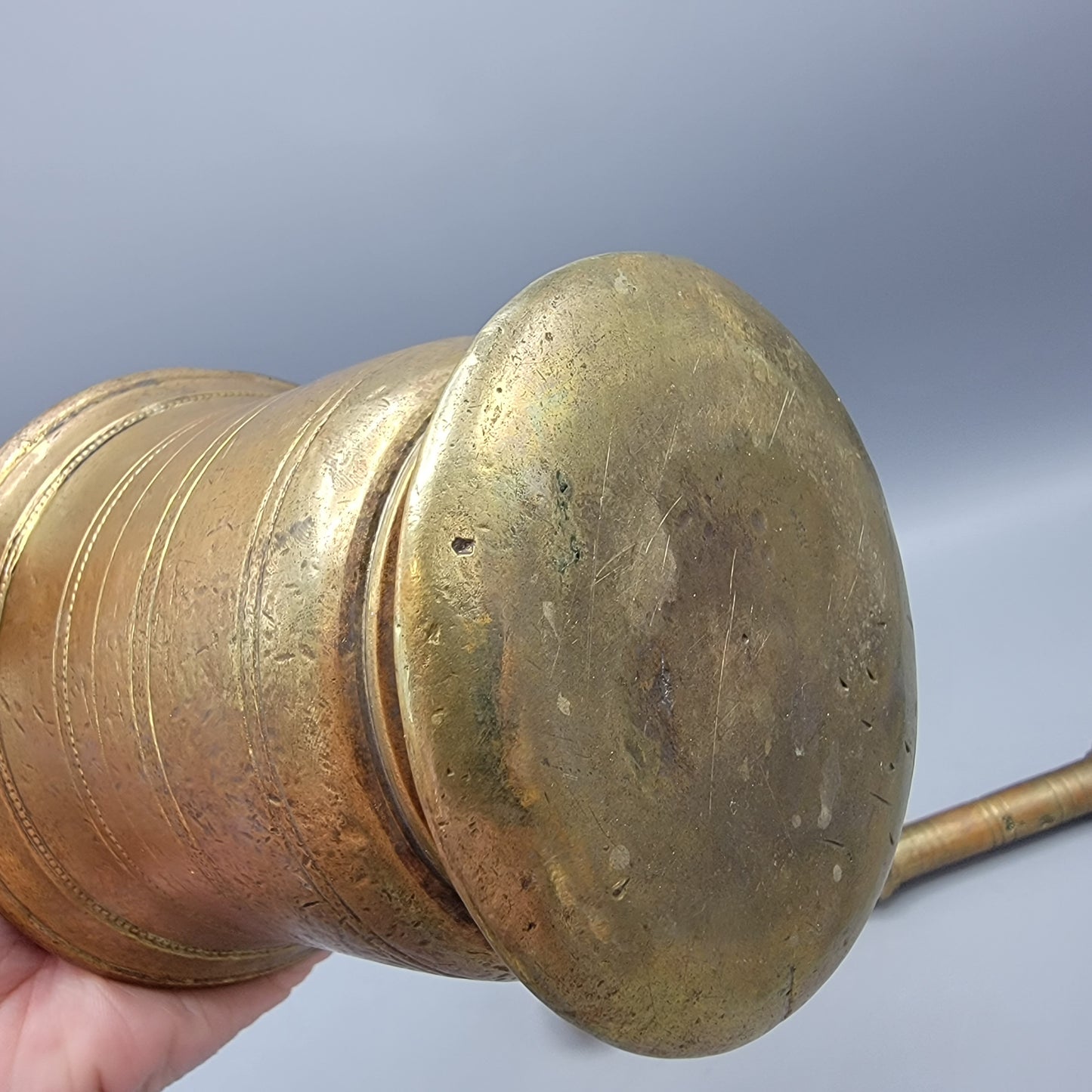 Antique Brass Bell-Form Mortar and Pestle