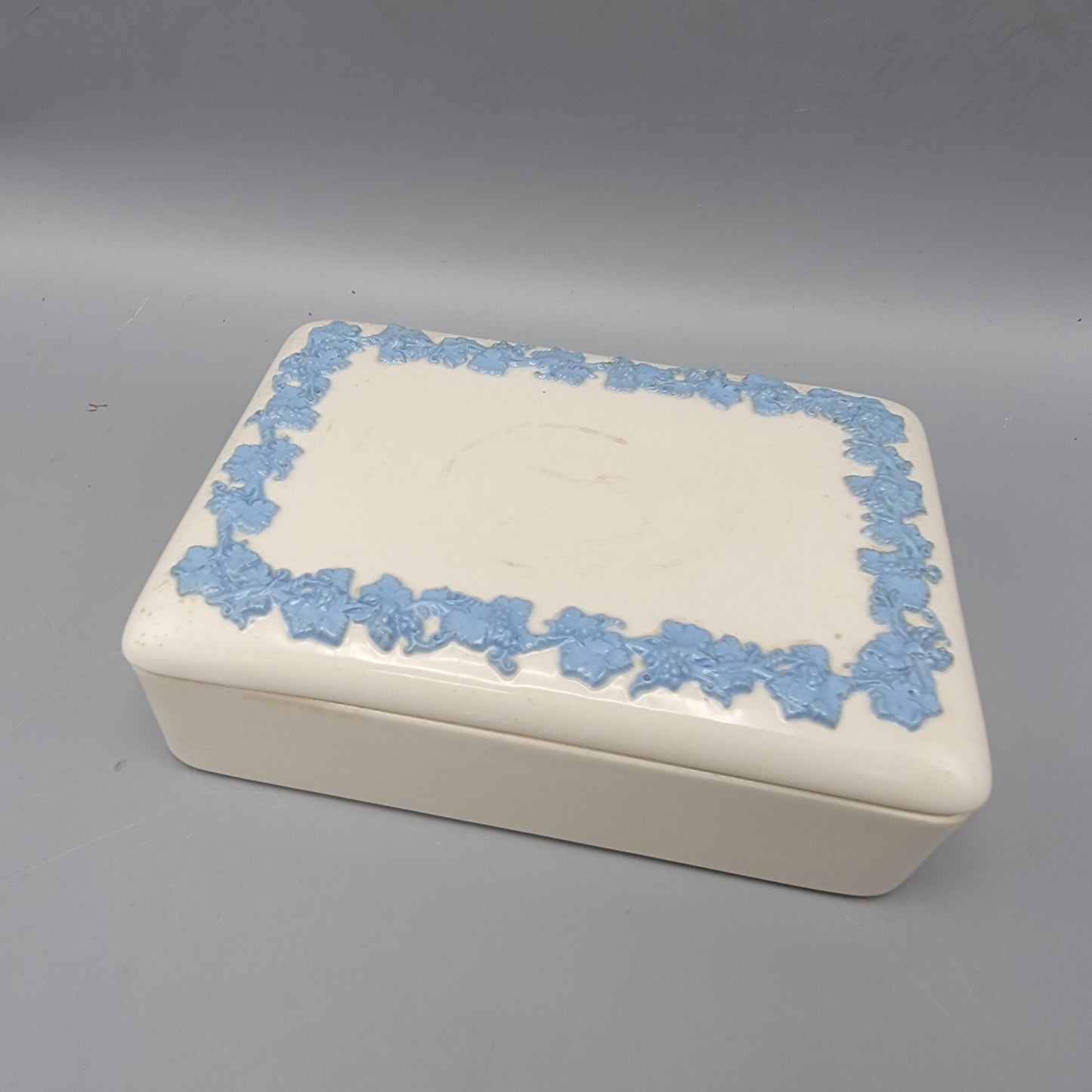 Two Wedgwood Queensware Rectangular Boxes with Grapevine Decoration