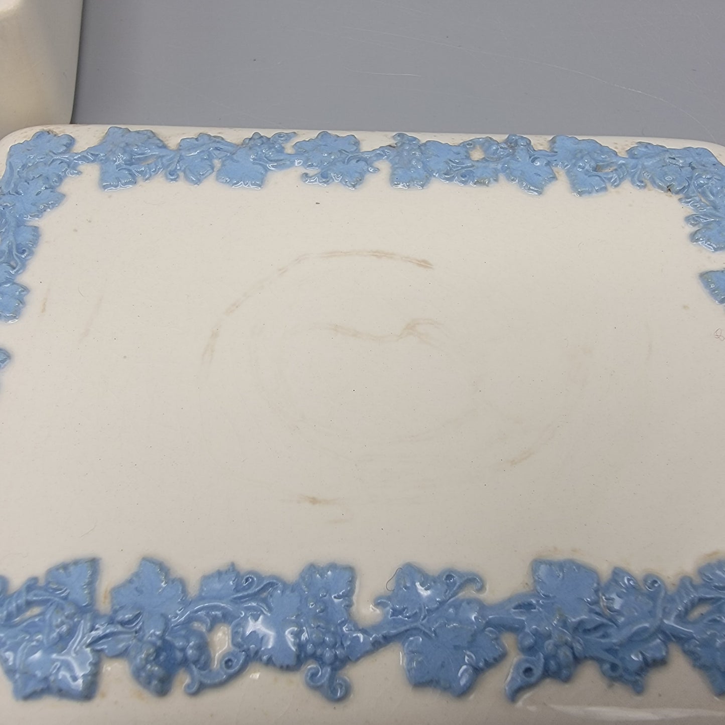 Two Wedgwood Queensware Rectangular Boxes with Grapevine Decoration