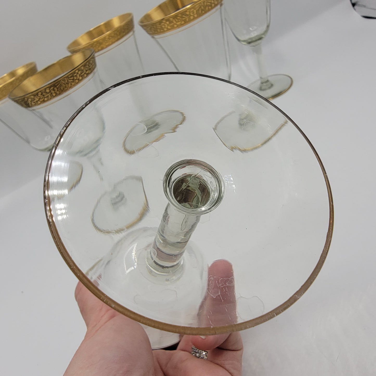 Set of 6 Tiffin Glasses with Gold Encrusted Floral Decoration