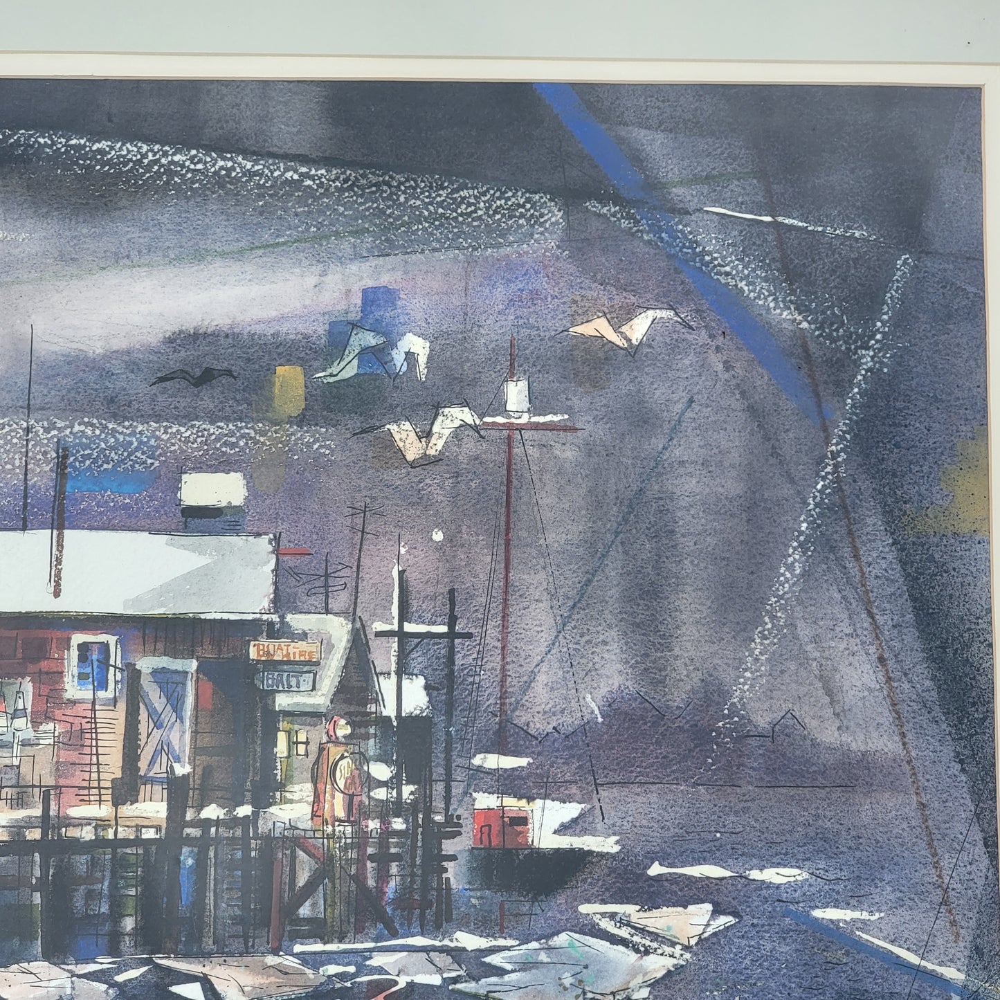 Robert J. Cronauer Watercolor Coal Yard and Fishing Boat