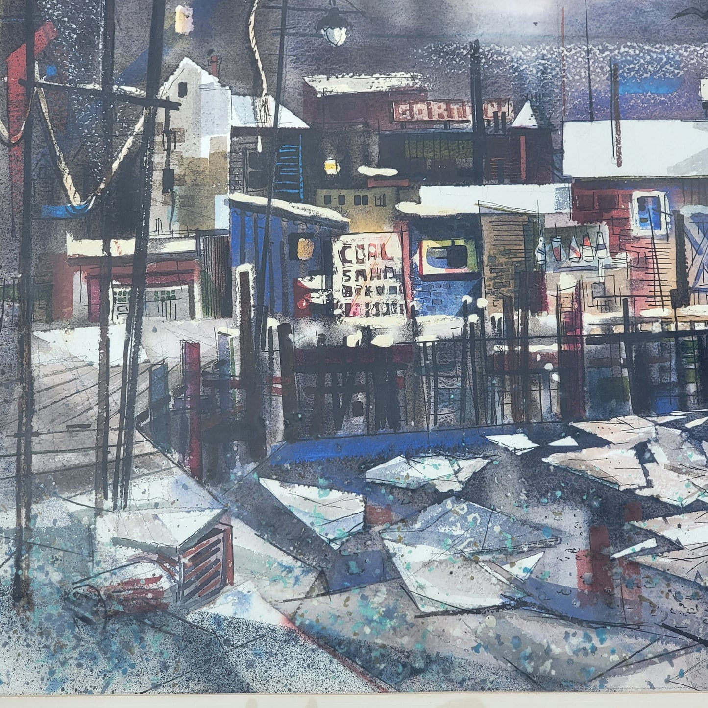 Robert J. Cronauer Watercolor Coal Yard and Fishing Boat