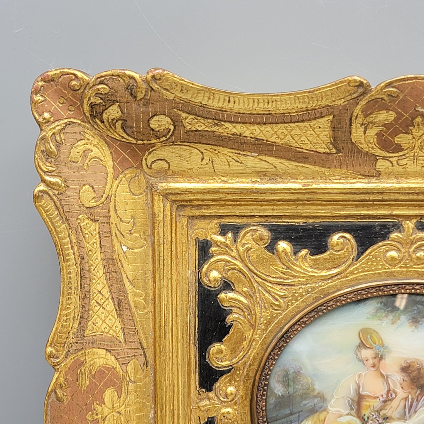 Italian Miniature Painting on Celluloid in Papier Mache Frame