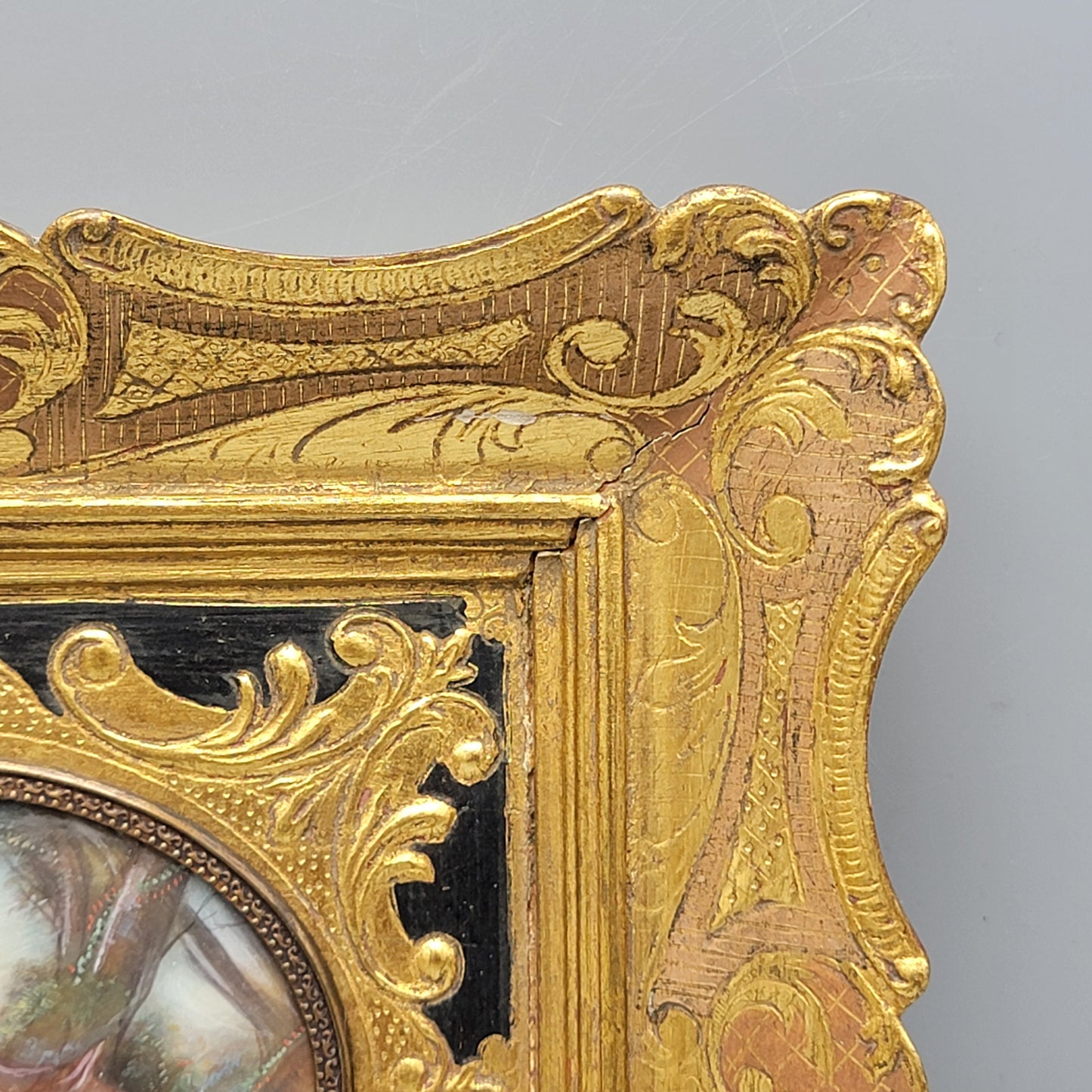 Italian Miniature Painting on Celluloid in Papier Mache Frame