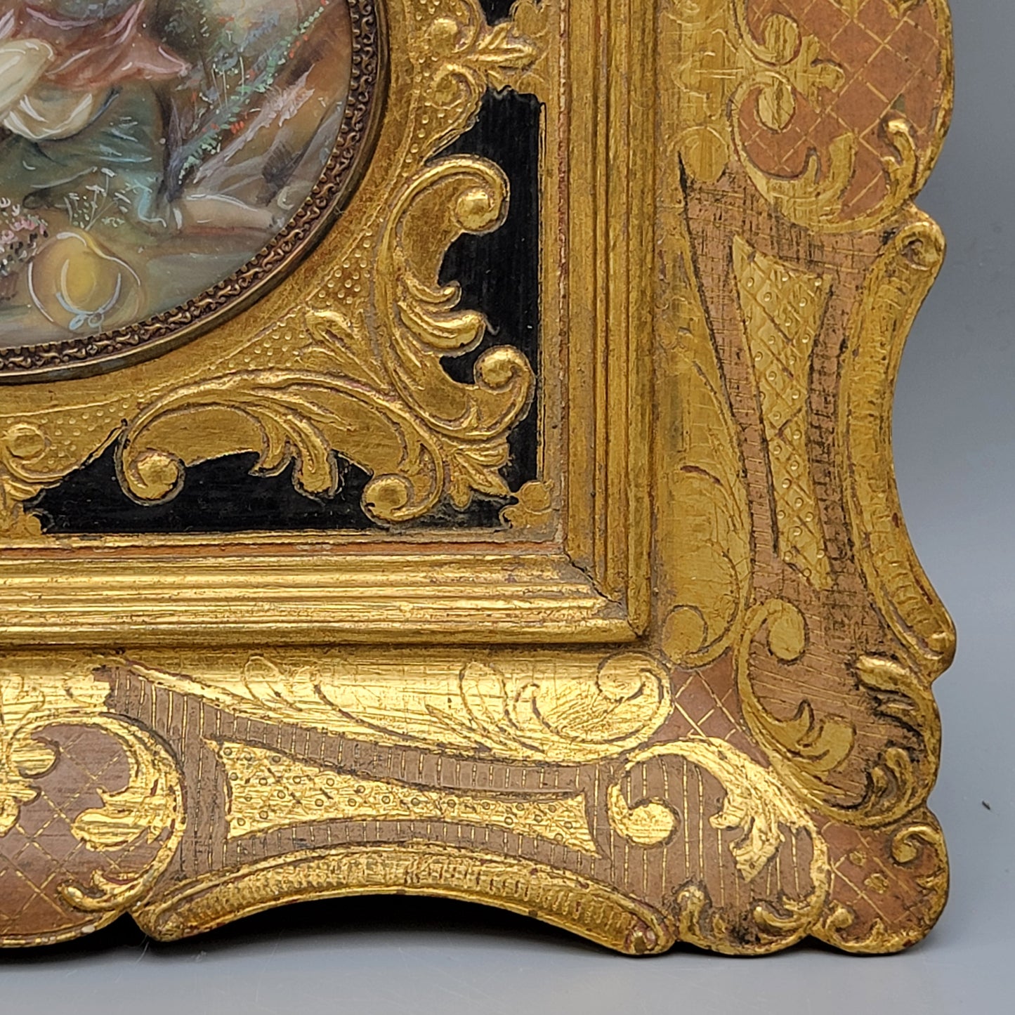 Italian Miniature Painting on Celluloid in Papier Mache Frame