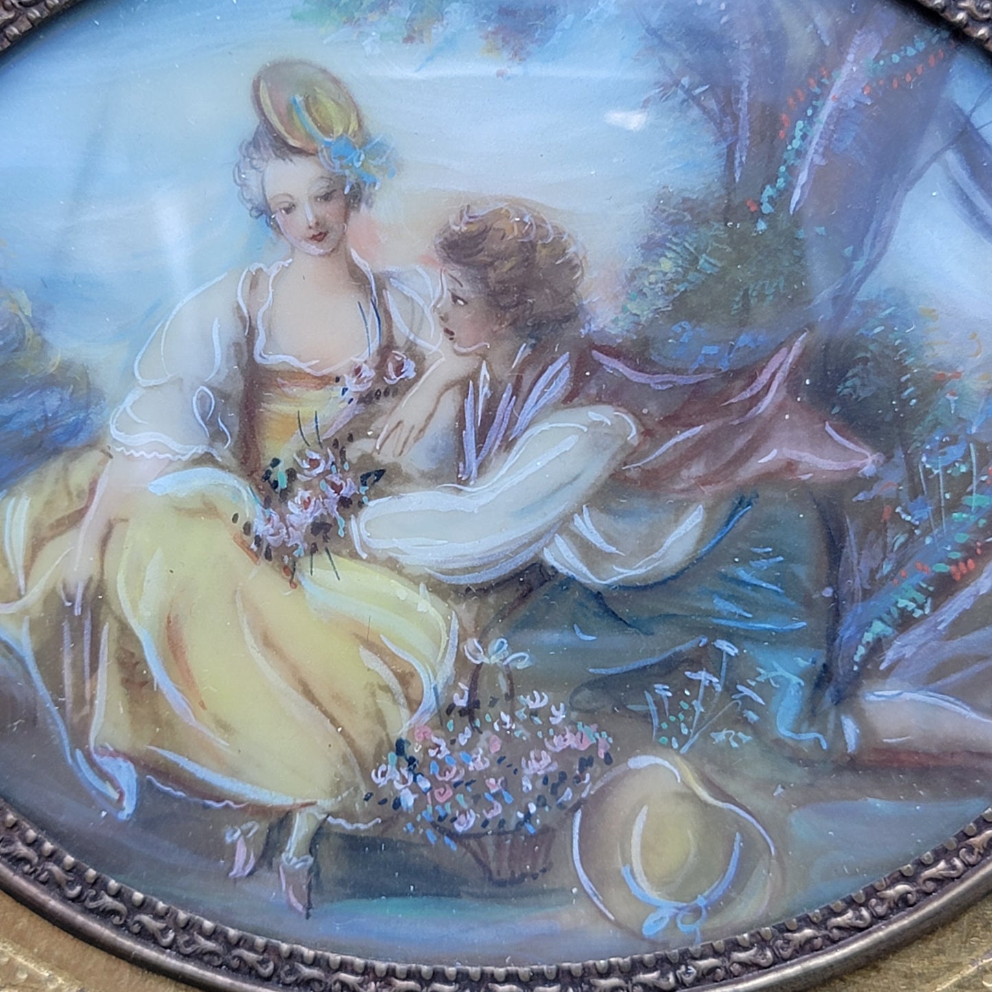 Italian Miniature Painting on Celluloid in Papier Mache Frame