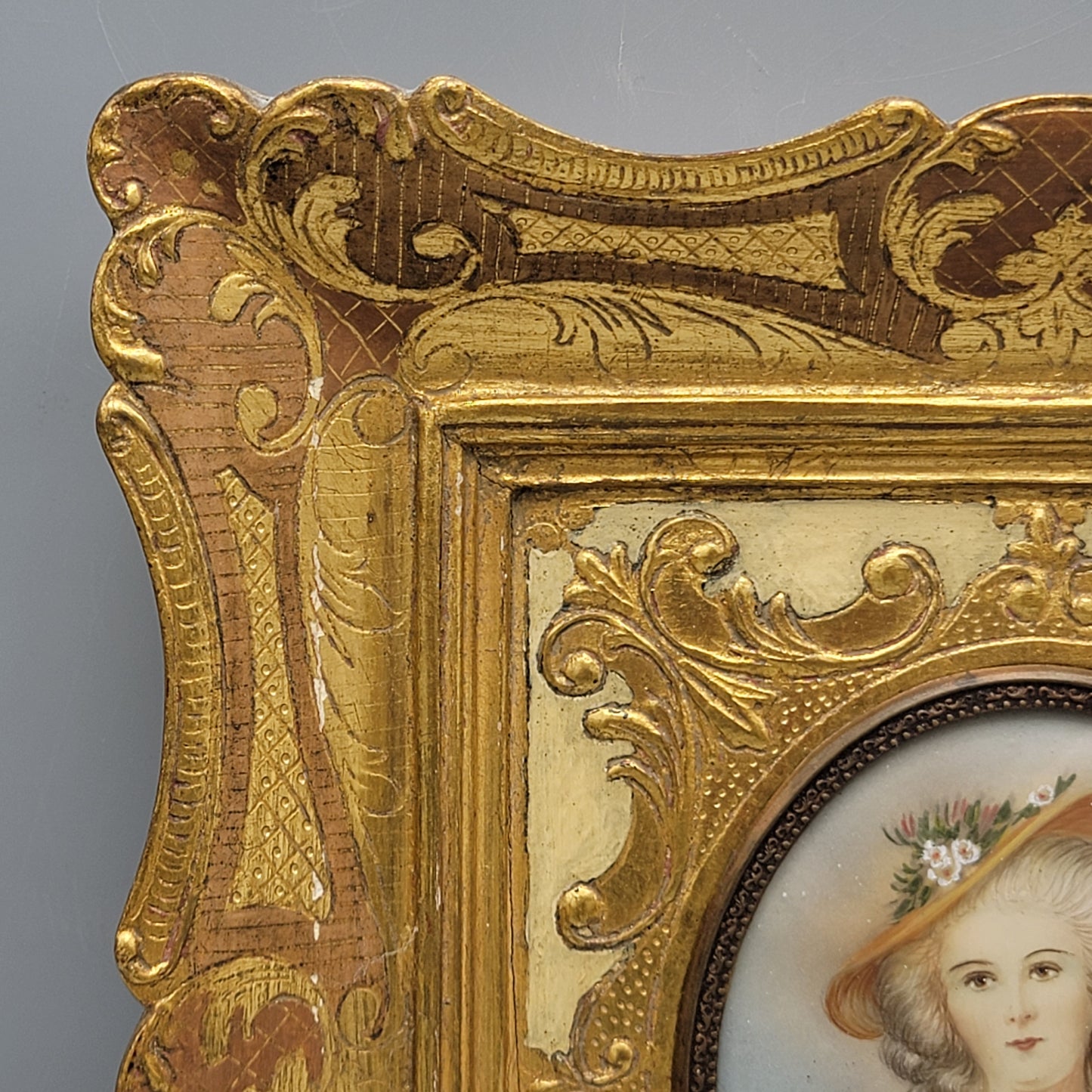 Italian Miniature Painting on Celluloid in Papier Mache Frame - Signed Alex