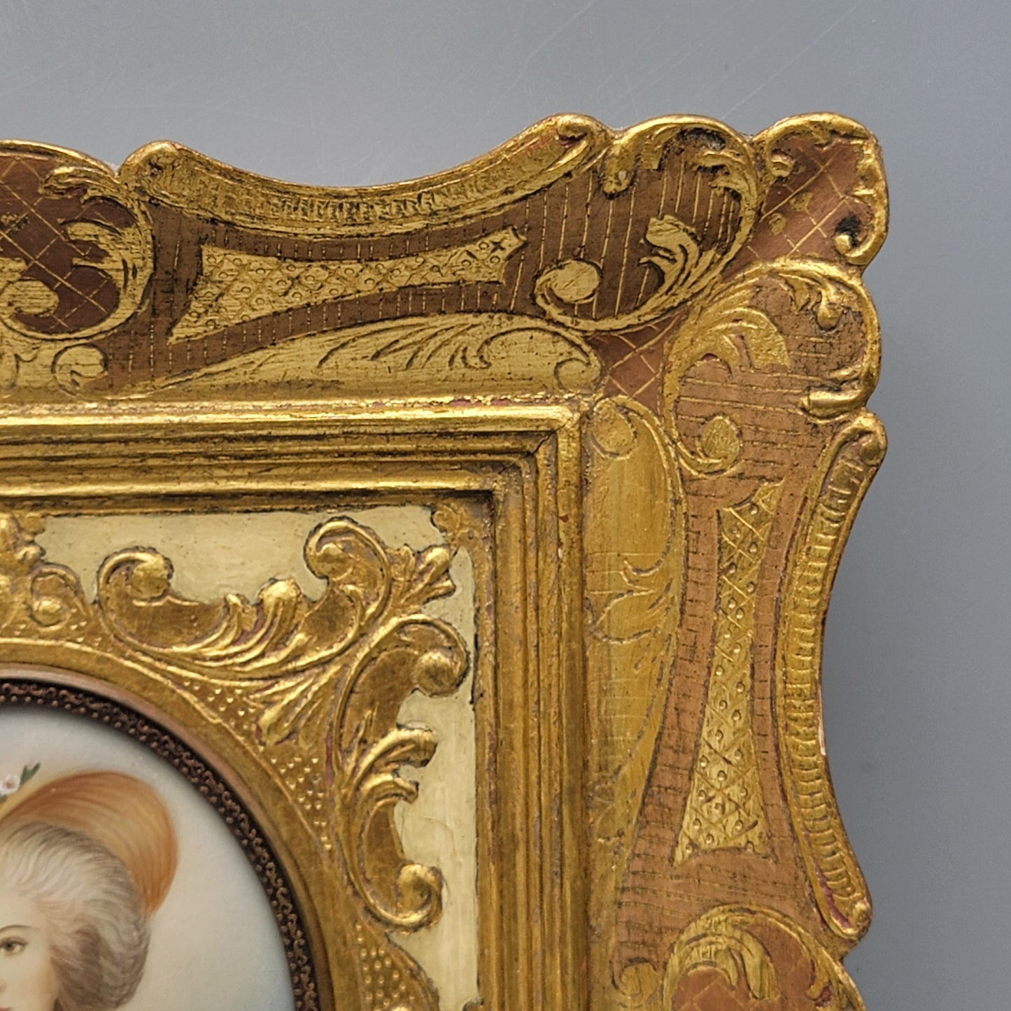 Italian Miniature Painting on Celluloid in Papier Mache Frame - Signed Alex