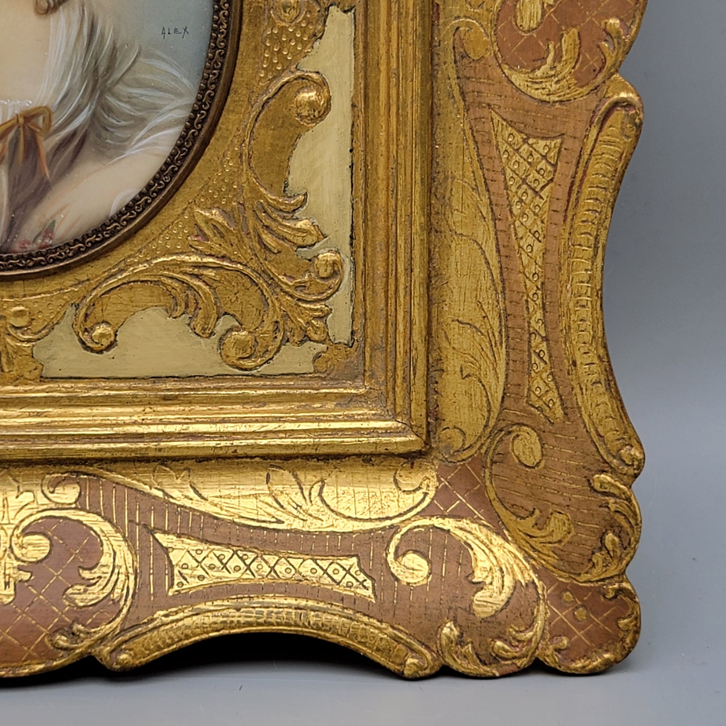 Italian Miniature Painting on Celluloid in Papier Mache Frame - Signed Alex