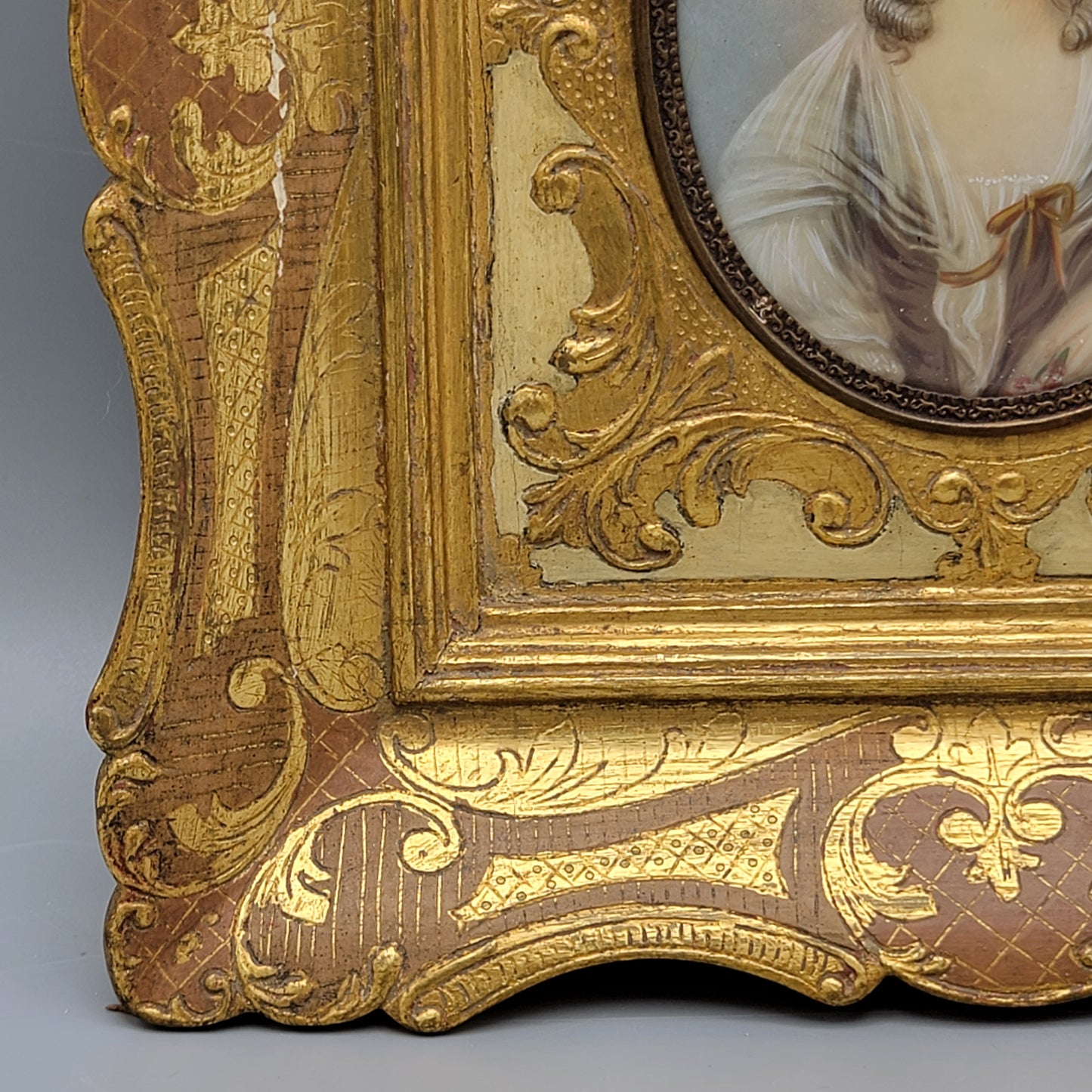Italian Miniature Painting on Celluloid in Papier Mache Frame - Signed Alex