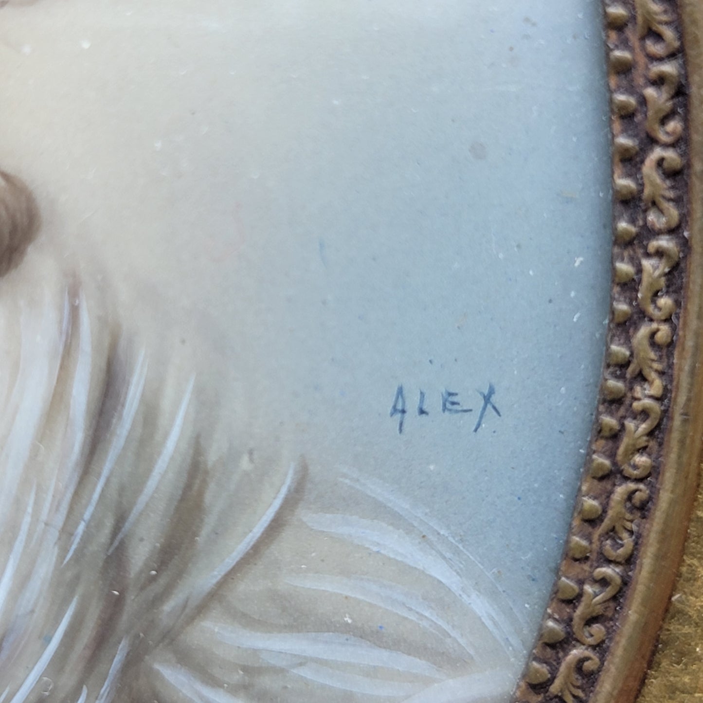 Italian Miniature Painting on Celluloid in Papier Mache Frame - Signed Alex