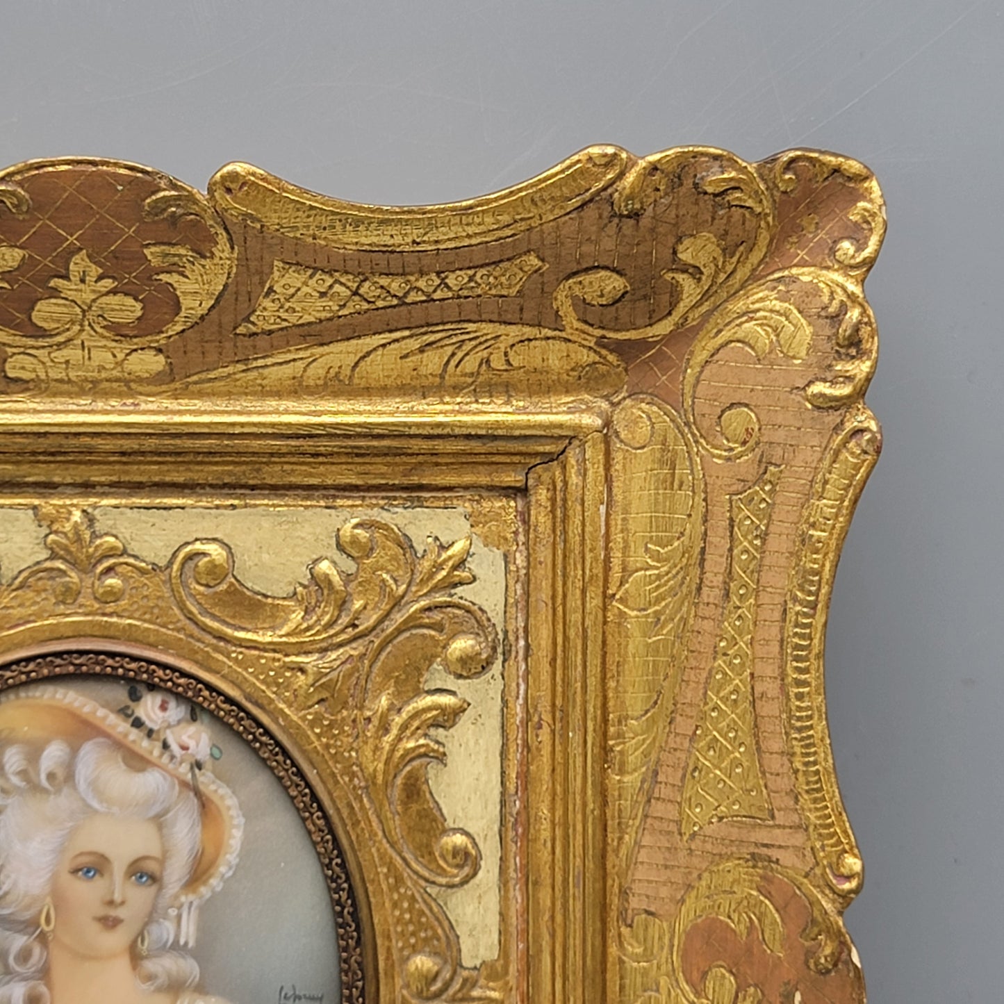 Italian Miniature Painting on Celluloid in Papier Mache Frame - Signed LeBerry
