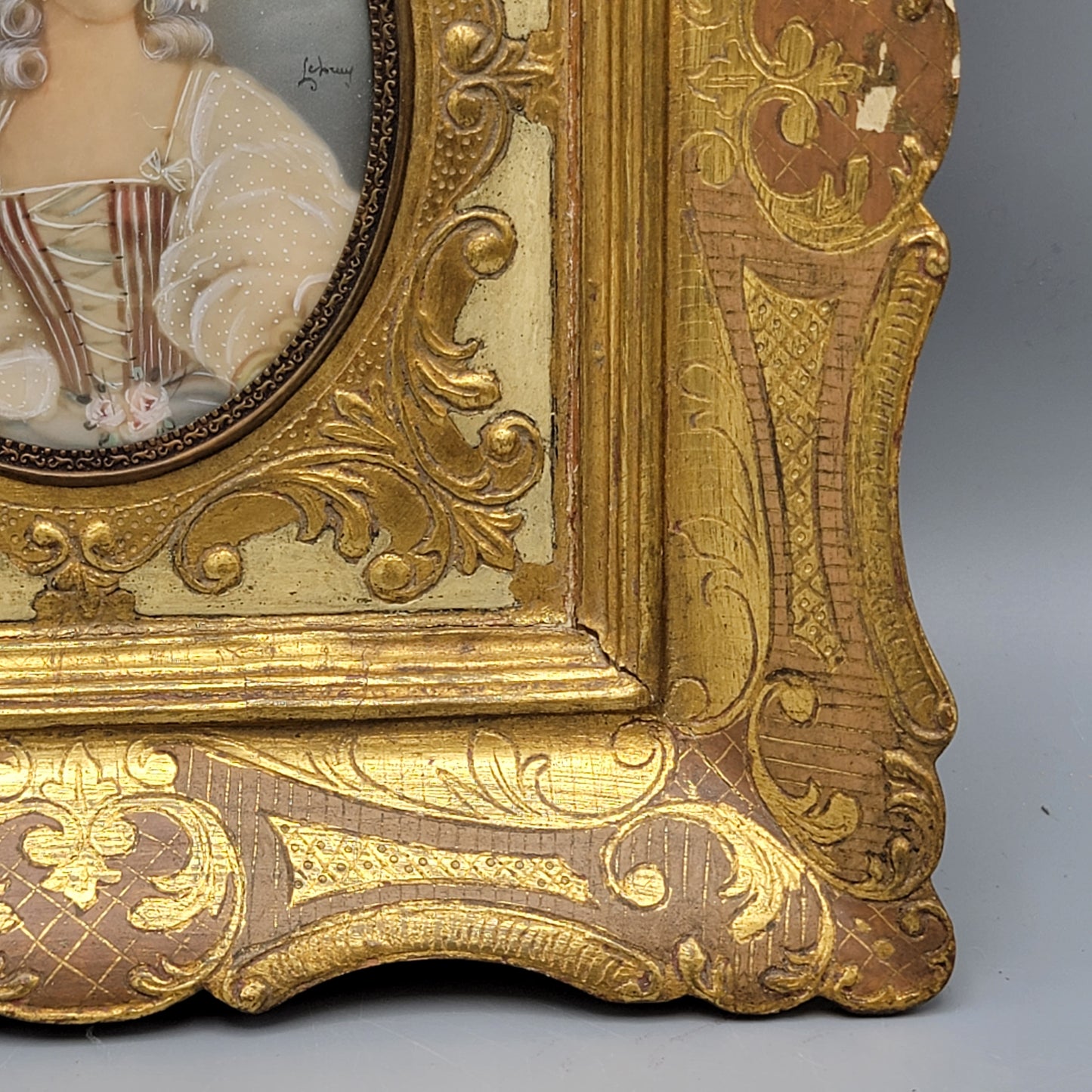 Italian Miniature Painting on Celluloid in Papier Mache Frame - Signed LeBerry
