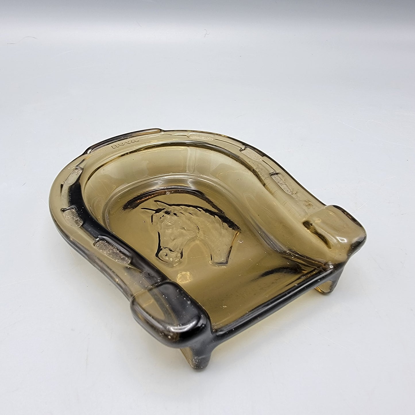 Amber Glass Horseshoe Ashtray